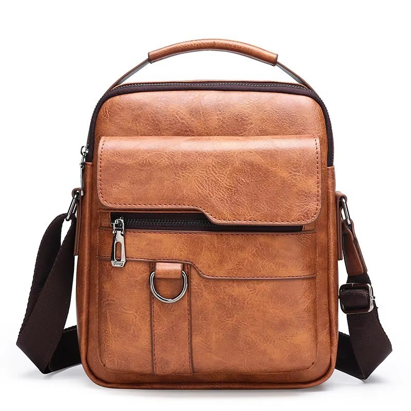Crossbody PU Leather Waterproof Business Men Shoulder bag KHAKI