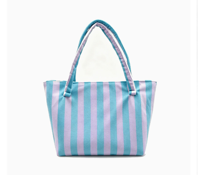 Unisex Striped Tote Bag Large Capacity Travel Beach Handbag Top Handle Portable