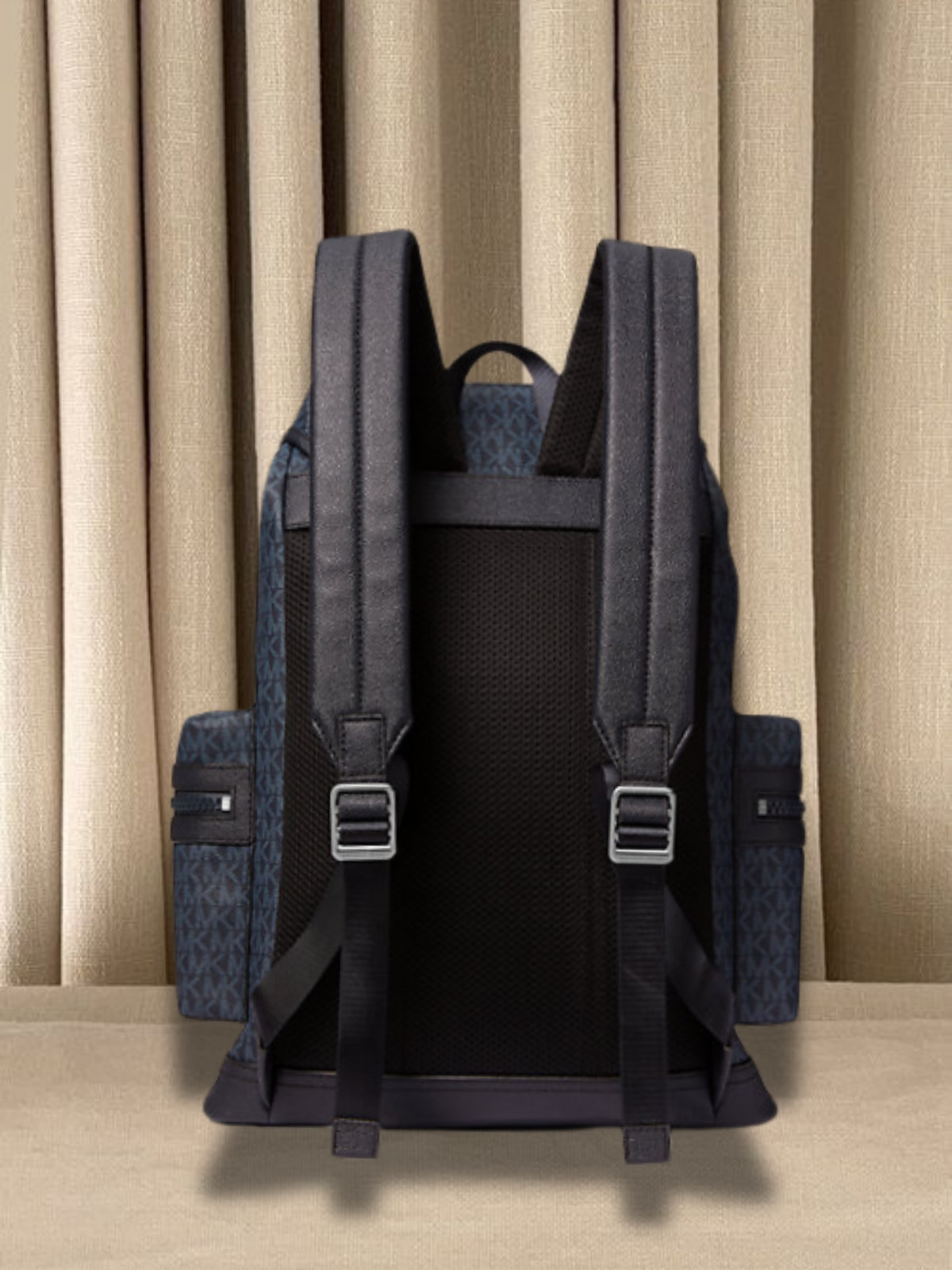 Michael Kors Cooper Men Logo Buckle Flap Zip Side Pockets Backpack Admiral Blue