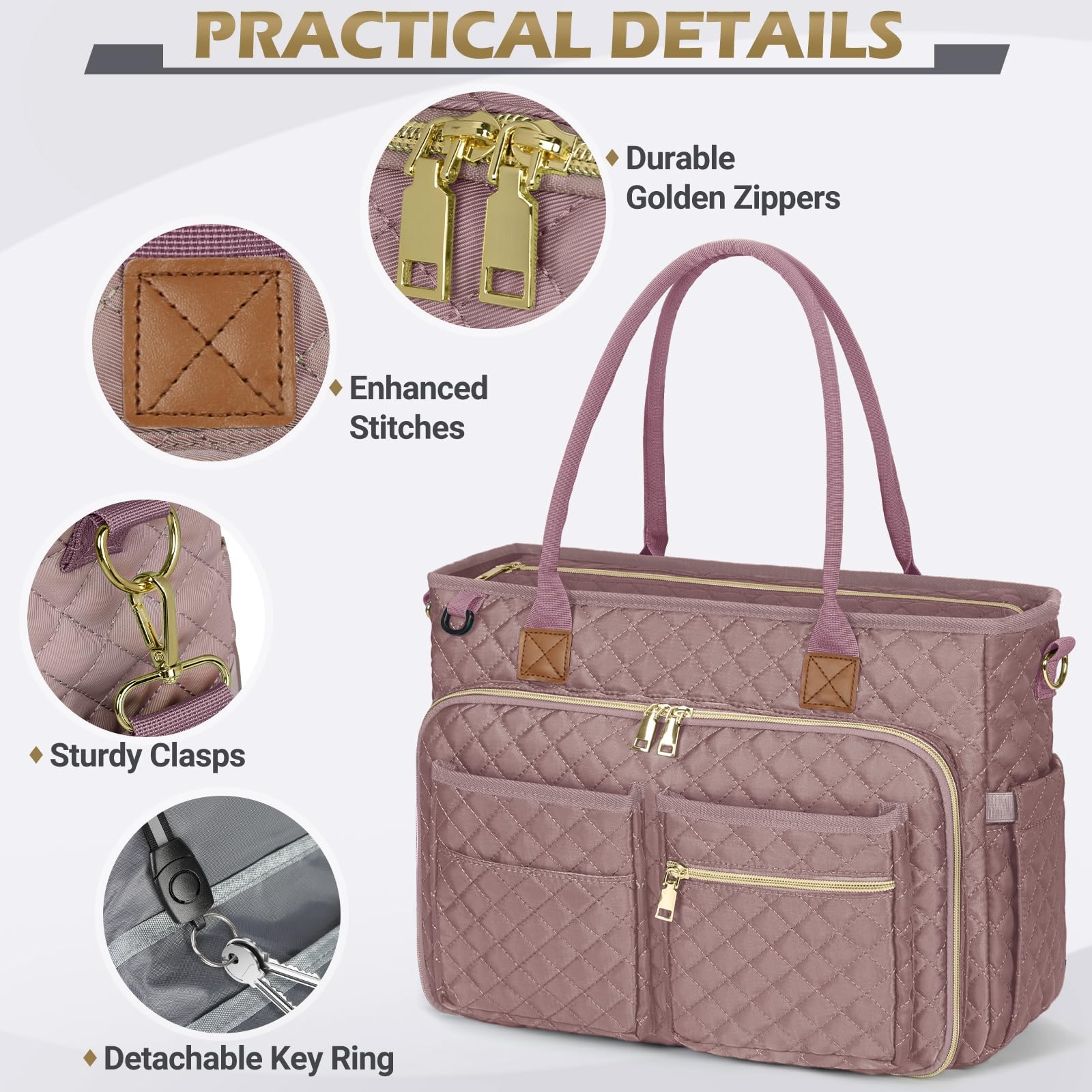 Leather Laptop Tote Bag Insulated Pocket Teacher Nurse Work Briefcase Pink