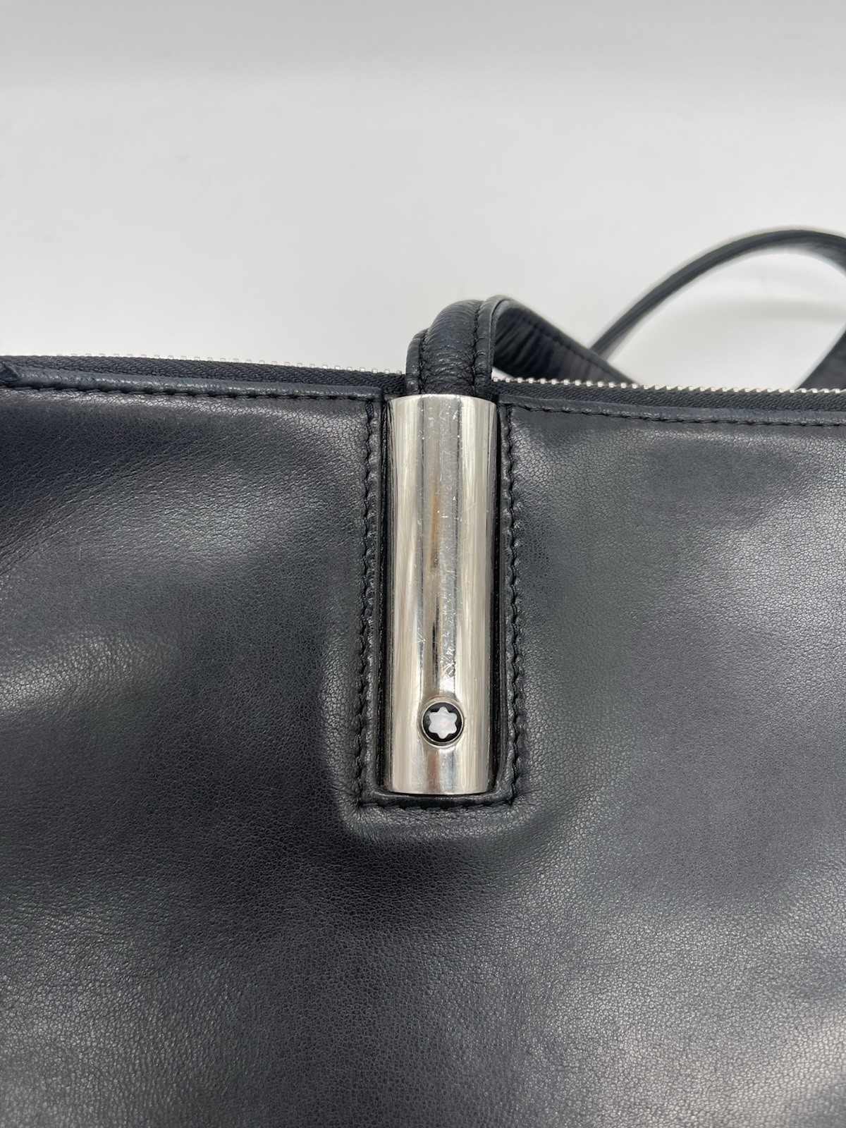 MONTBLANC Black Leather Briefcase Laptop Satchel Work Bag Travel Tote Classic