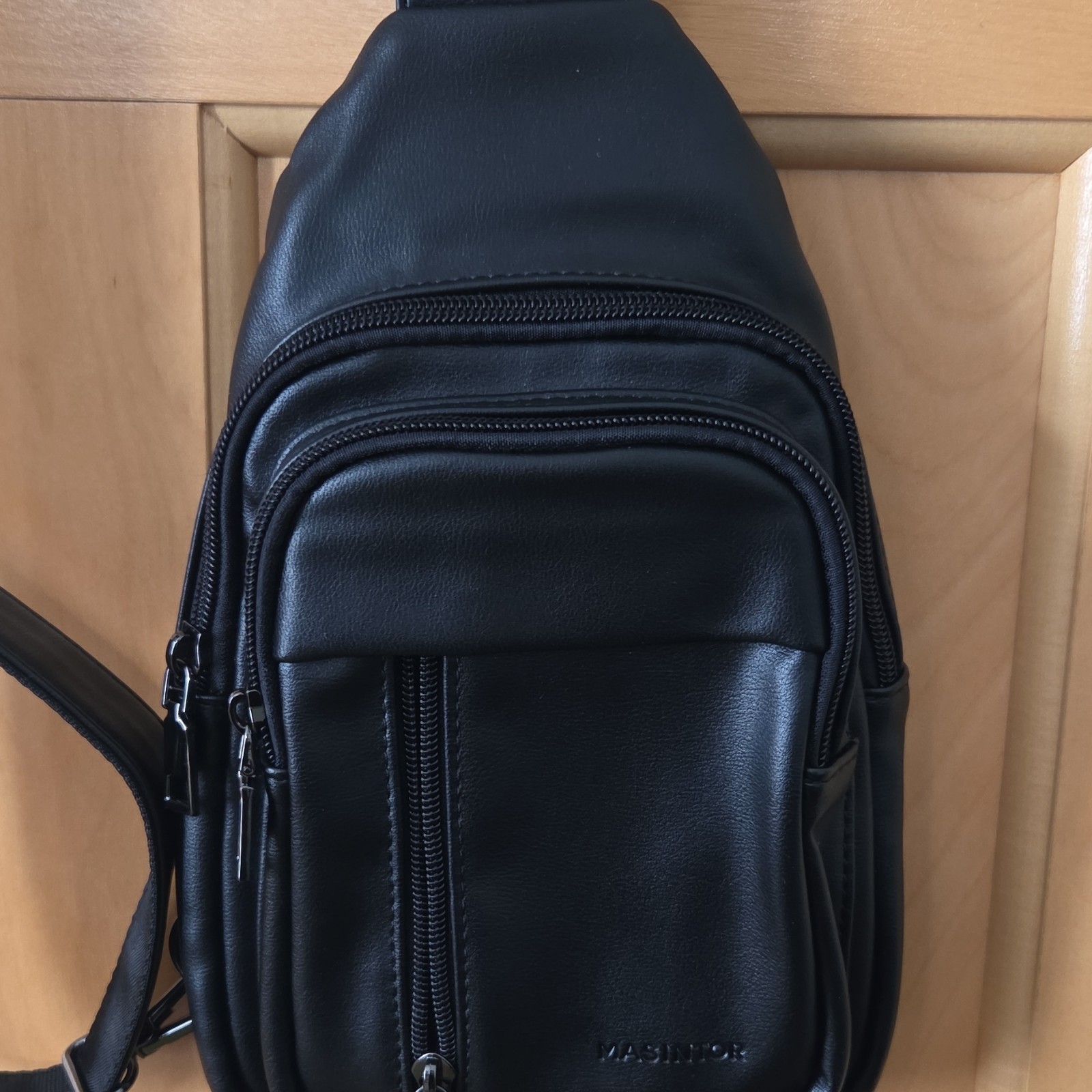 MASINTOR Black Crossbody Sling Bag for Men Adjustable Strap Lined Solid Casual