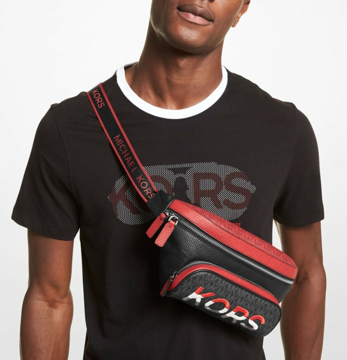 Michael Kors Men Cooper Embroidered Two-Tone Logo and Leather Crossbody Belt Bag