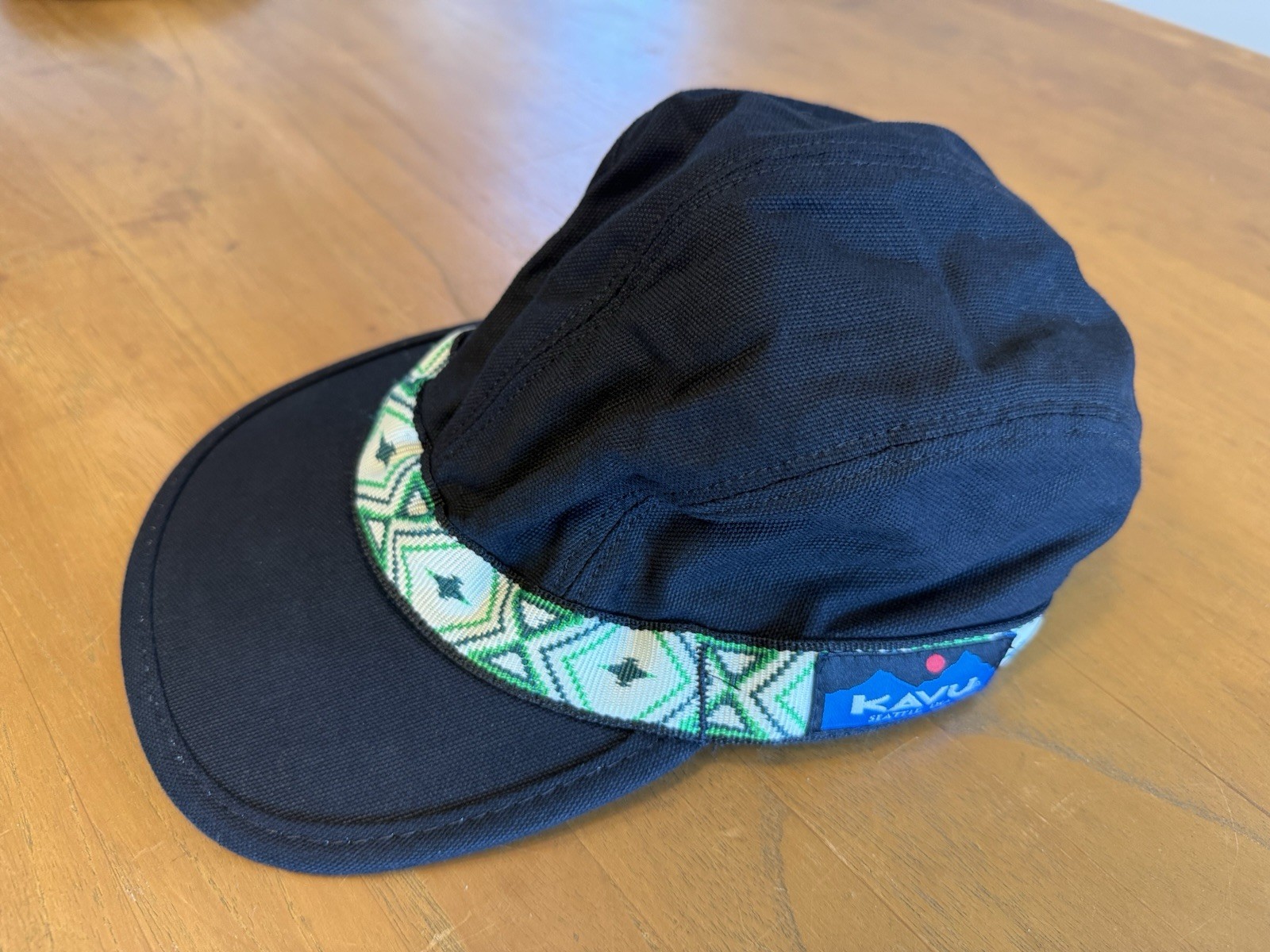 Kavu Black Canvas Aztec Strap Back Panel Cap Hat Made in USA Size Medium