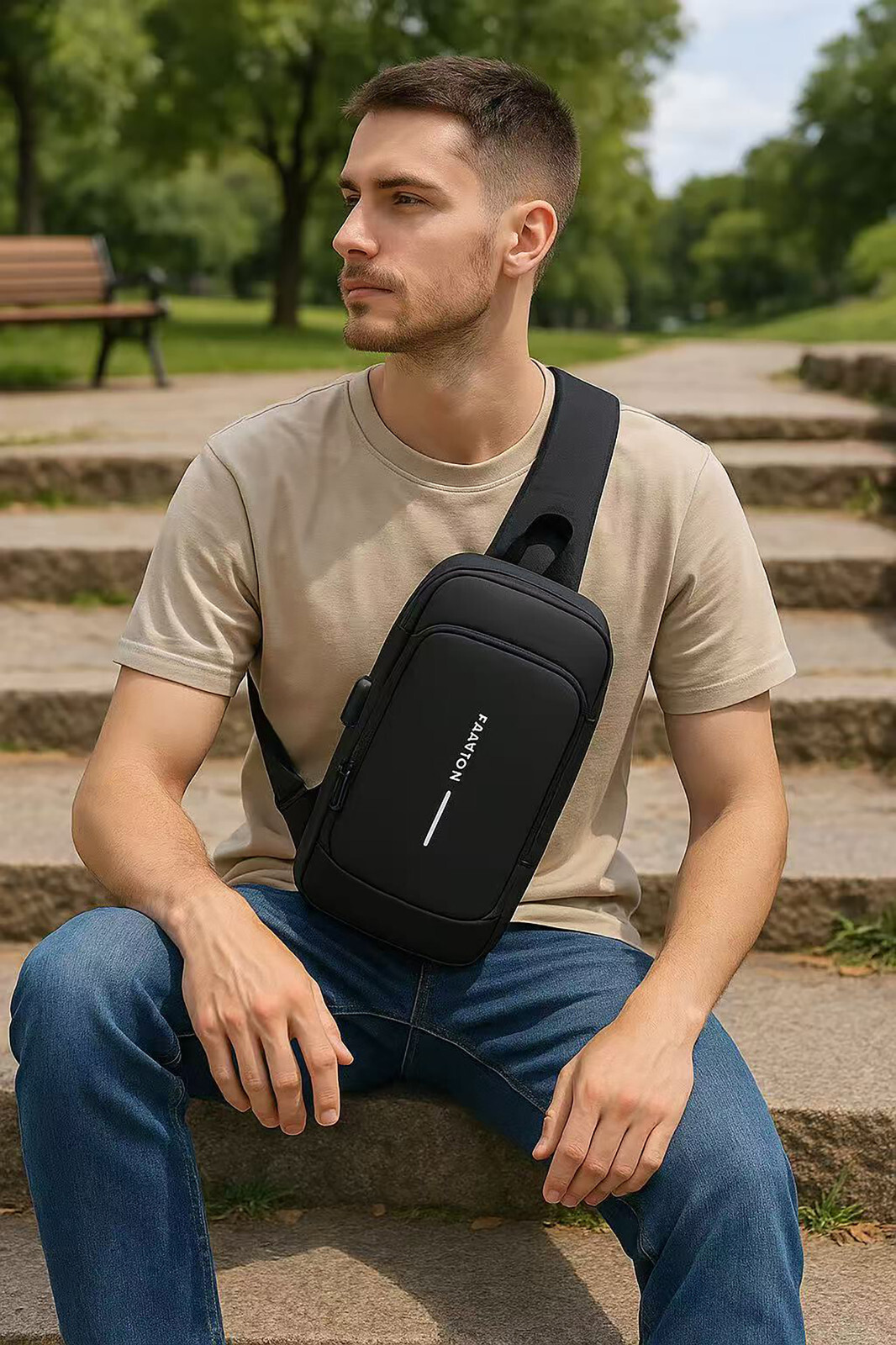 Waterproof USB Sling Bag Men Chest Crossbody Shoulder Bag Travel Casual