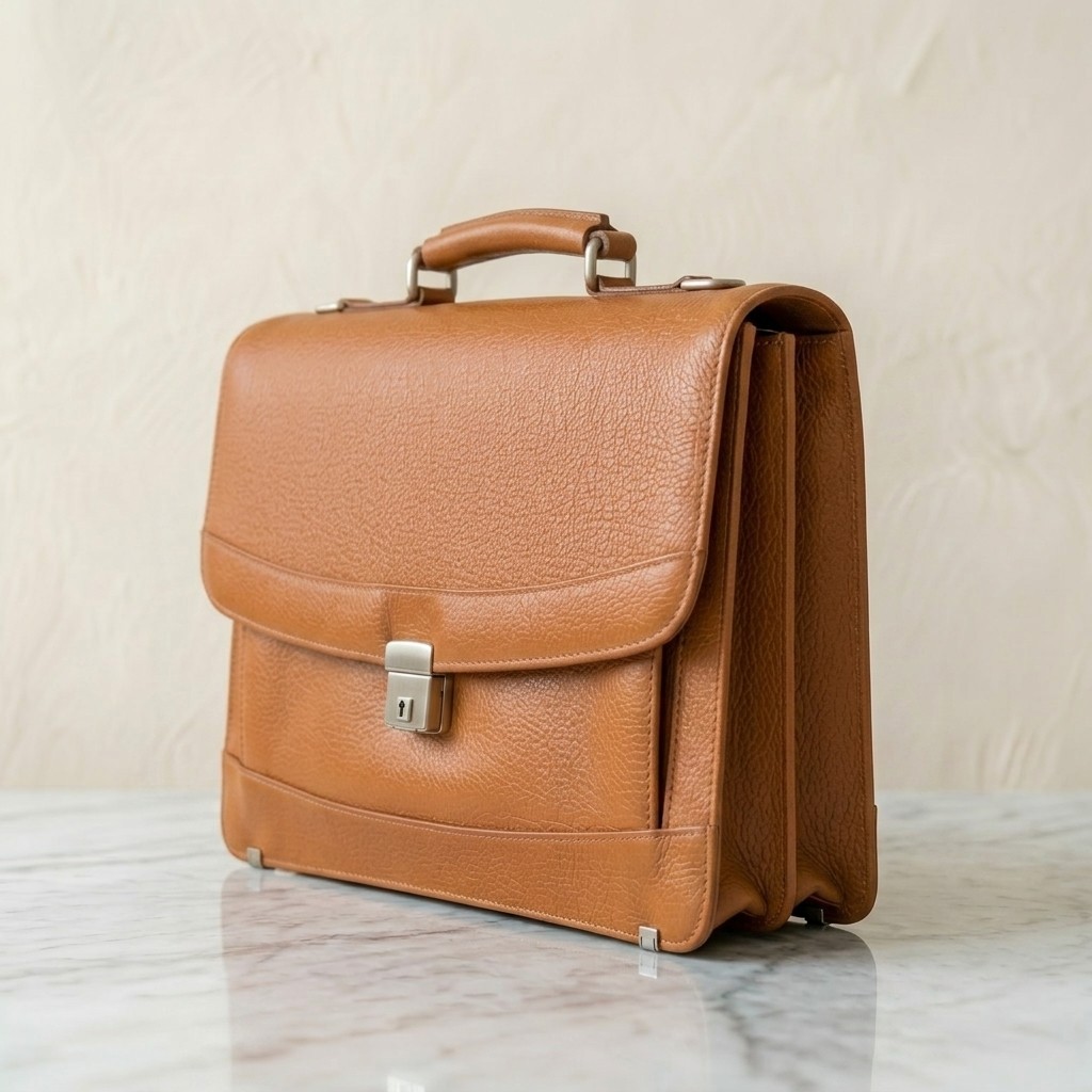 Tan Cognac Leather Briefcase Men Lock Clasp Professional Laptop Work Bag Satchel