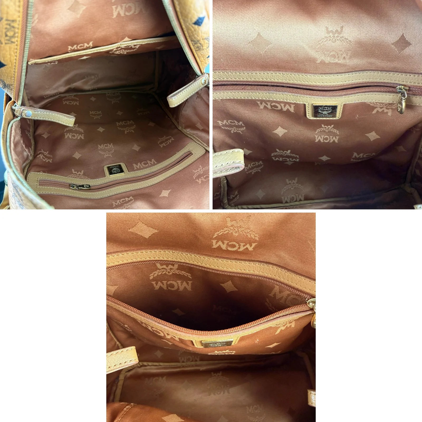 Authentic MCM Stark Studded Backpack Cognac Visetos
