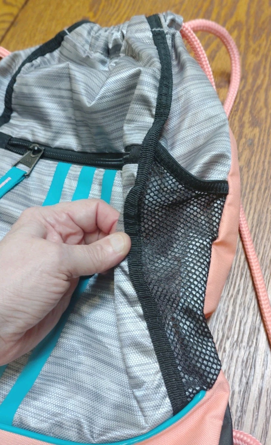 adidas Sackpack Cinch Bag Orange Teal 3-Stripes Zip Pocket Mesh Drawstring Gym