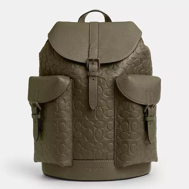 NWT Coach MEN’s Warner Backpack In Signature Leather CAK26 Olive