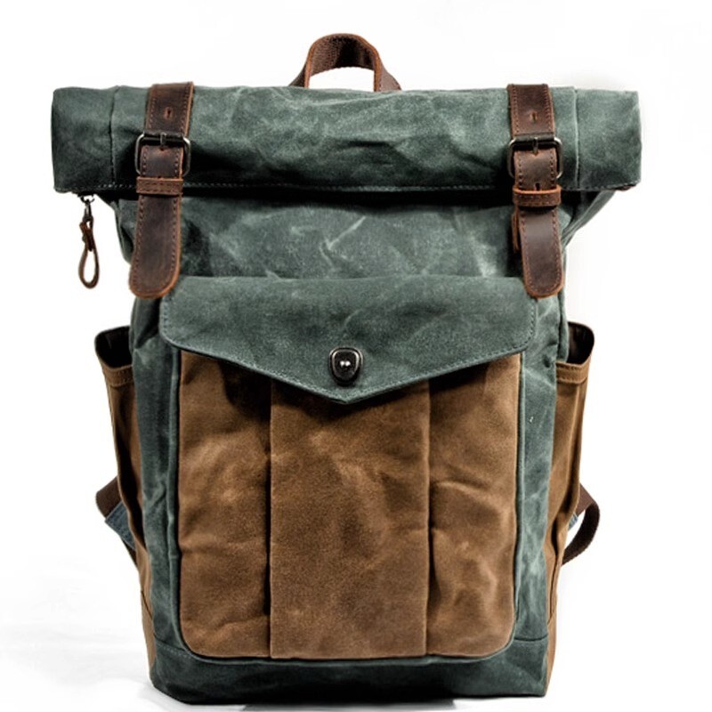 Men Retro Oil Wax Canvas Backpack Shoulder Bag Leisure Travel Knapsack
