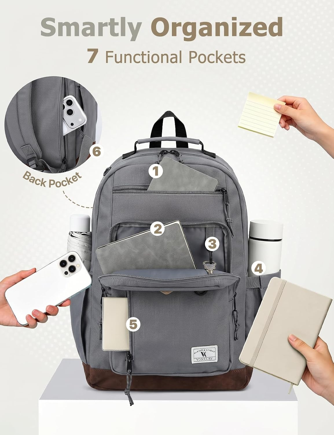Backpack for Men Women,Lightweight 15.6In Bookbag with Mulitiple Pockets,Water R