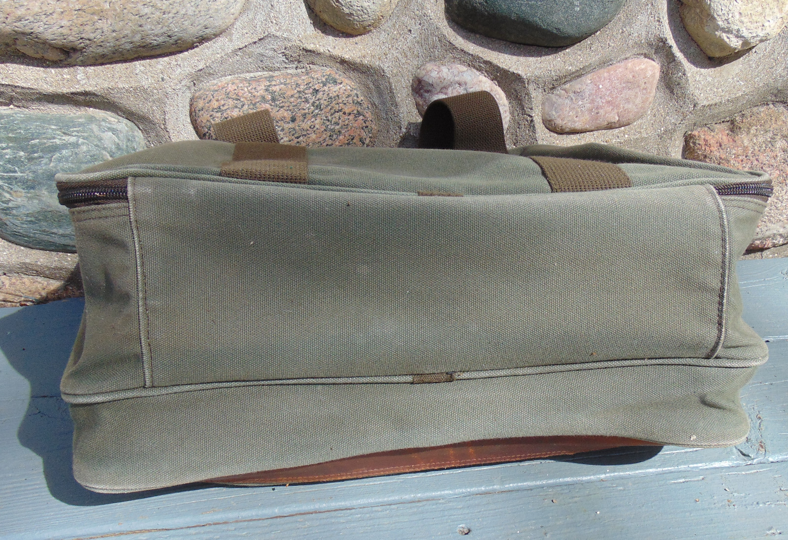 Vintage CABELA’S Olive Green Canvas & Leather Satchel Travel Bag Carry-on Pack