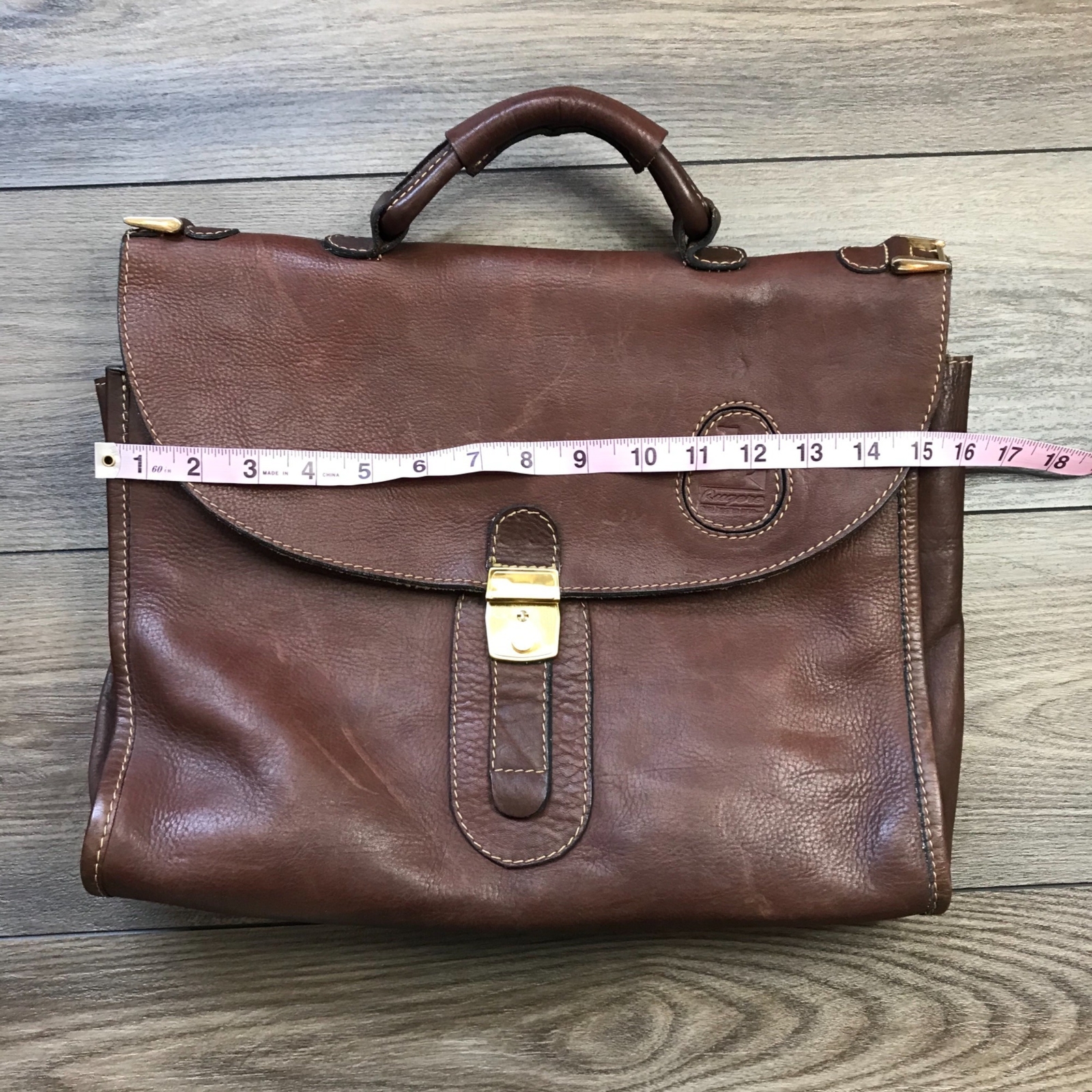 Vintage Rugero Brown Leather Messenger Bag Briefcase Removable Strap Lock & Key