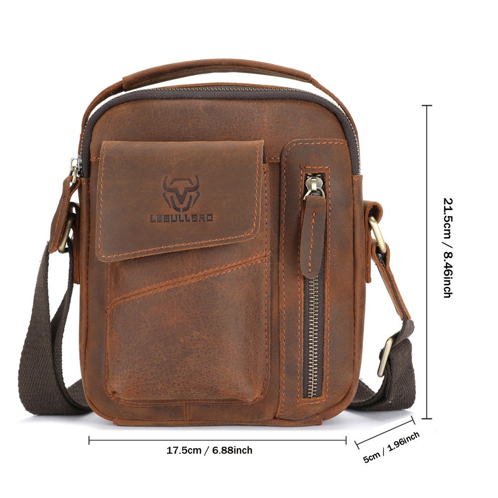 LEBULLBRO Men’s Sling Leather Shoulder Crossbody Bags Vintage Medium Handbag
