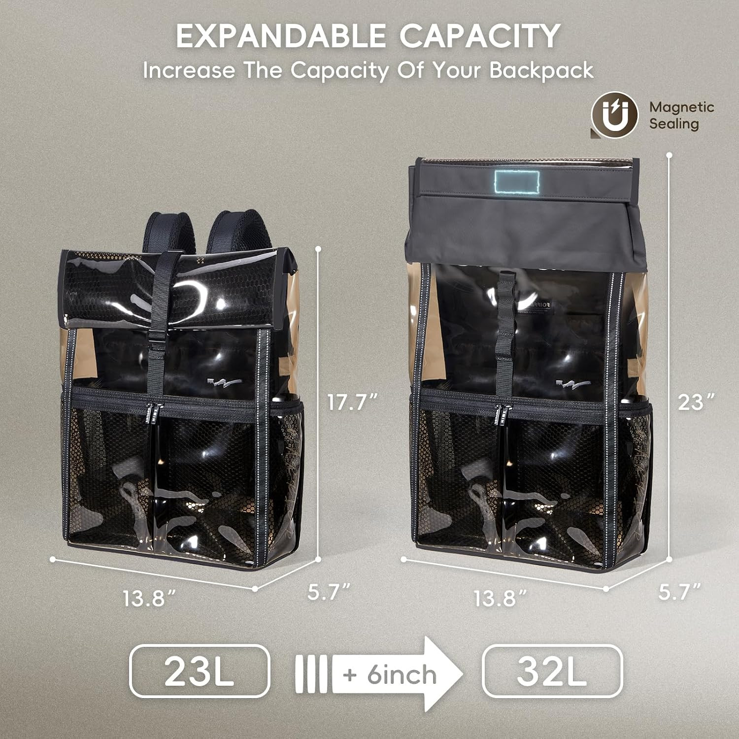 Clear Backpack Heavy Duty Adults 18L Rolltop Backpack Transparent TSA Approved f