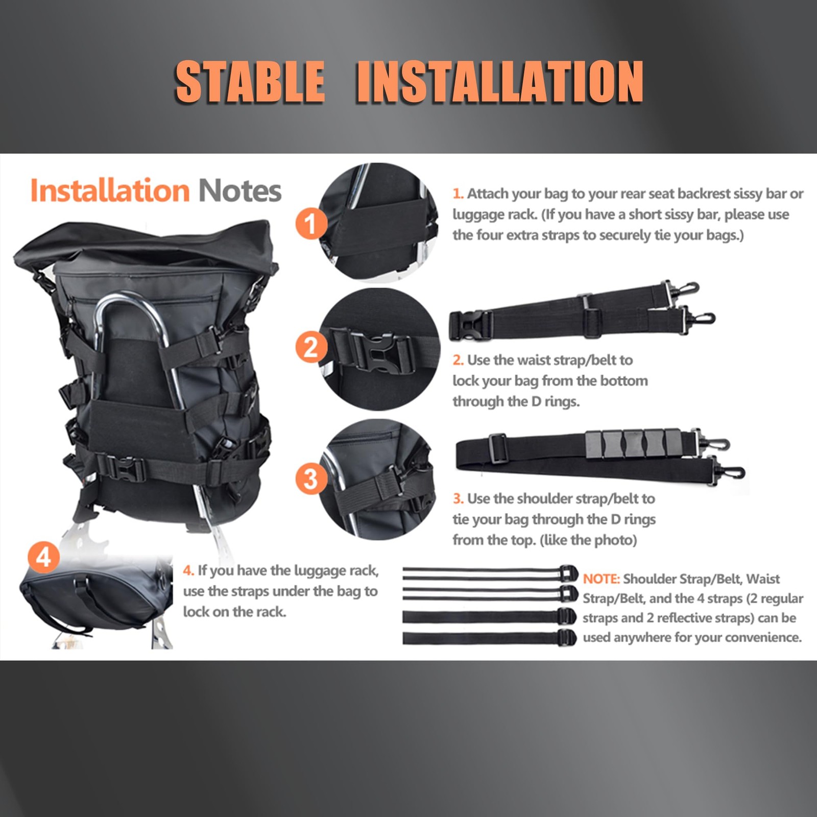 Expandable Motorcycle Travel Luggage Sissy Bar Bag Tail Bag Motorcycle Backpack: