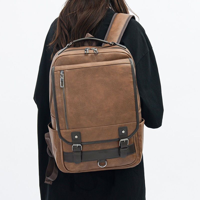 Men and Women PU Leather Backpack Computer Waterproof Outdoor Business Bag