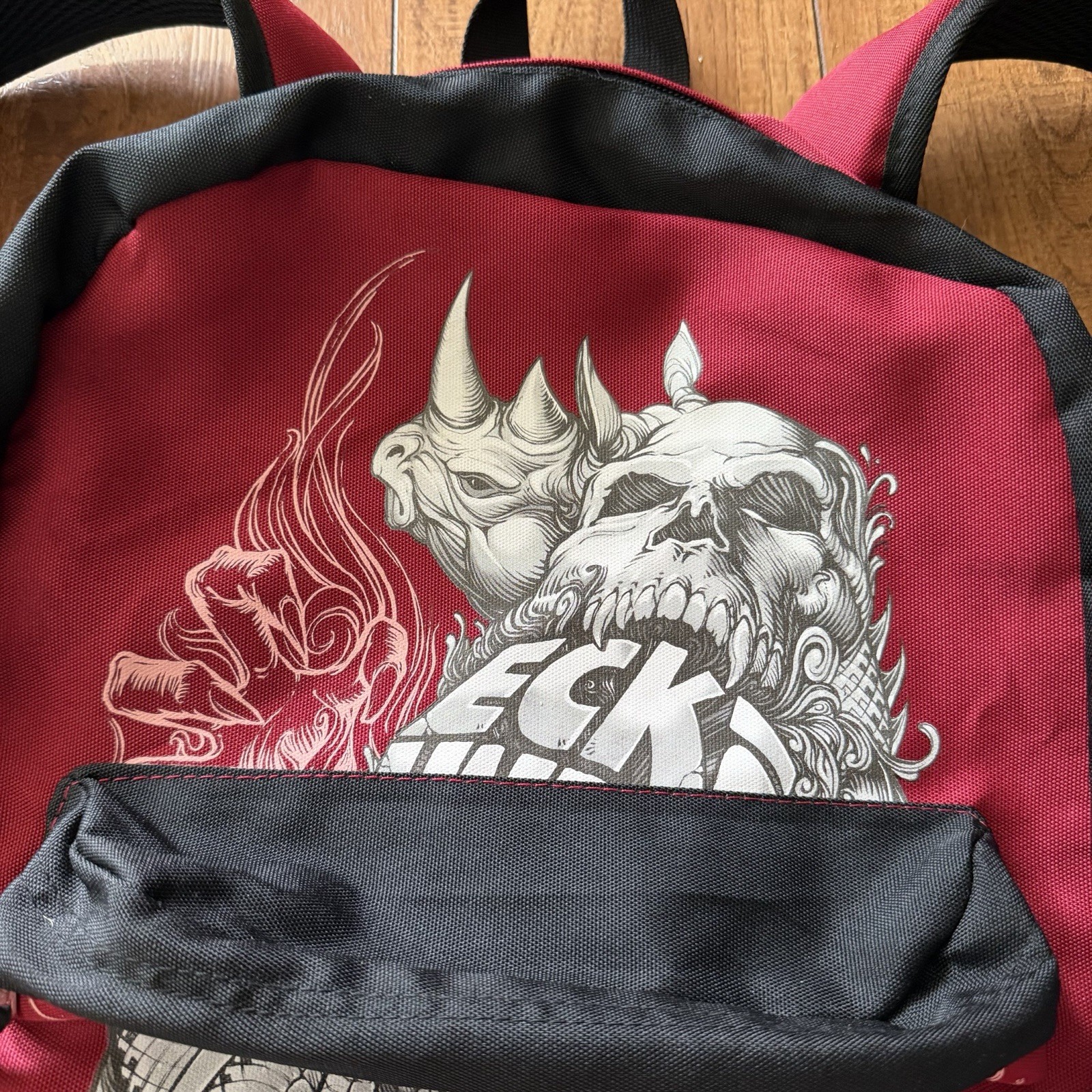 Y2K Rare Ecko Unltd. Unisex Grungy Embroidered Logo Red Rhino Skull Backpack