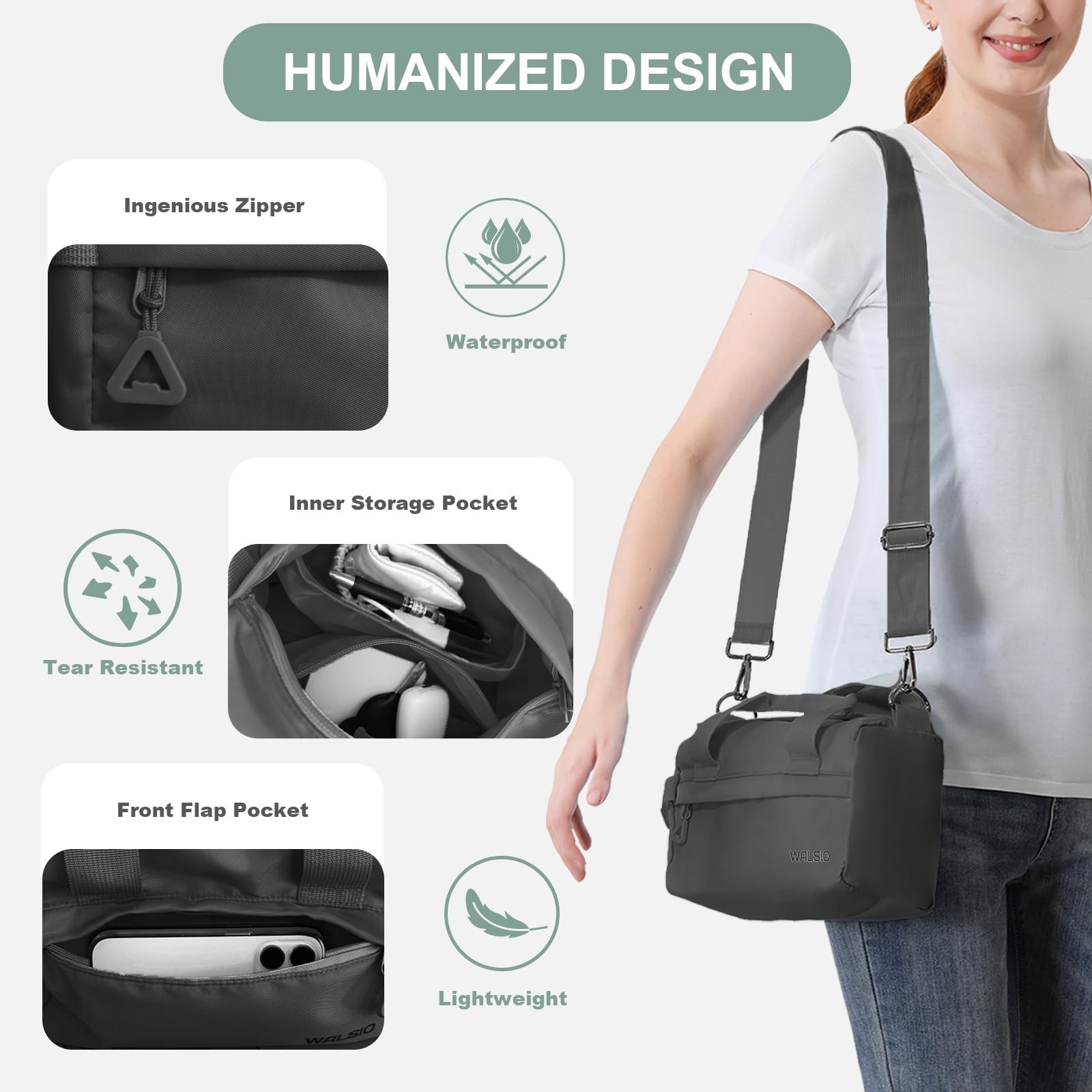 Small Gym Bag Mini Duffle Bag Adjustable Strap Lightweight Sport Black 9in