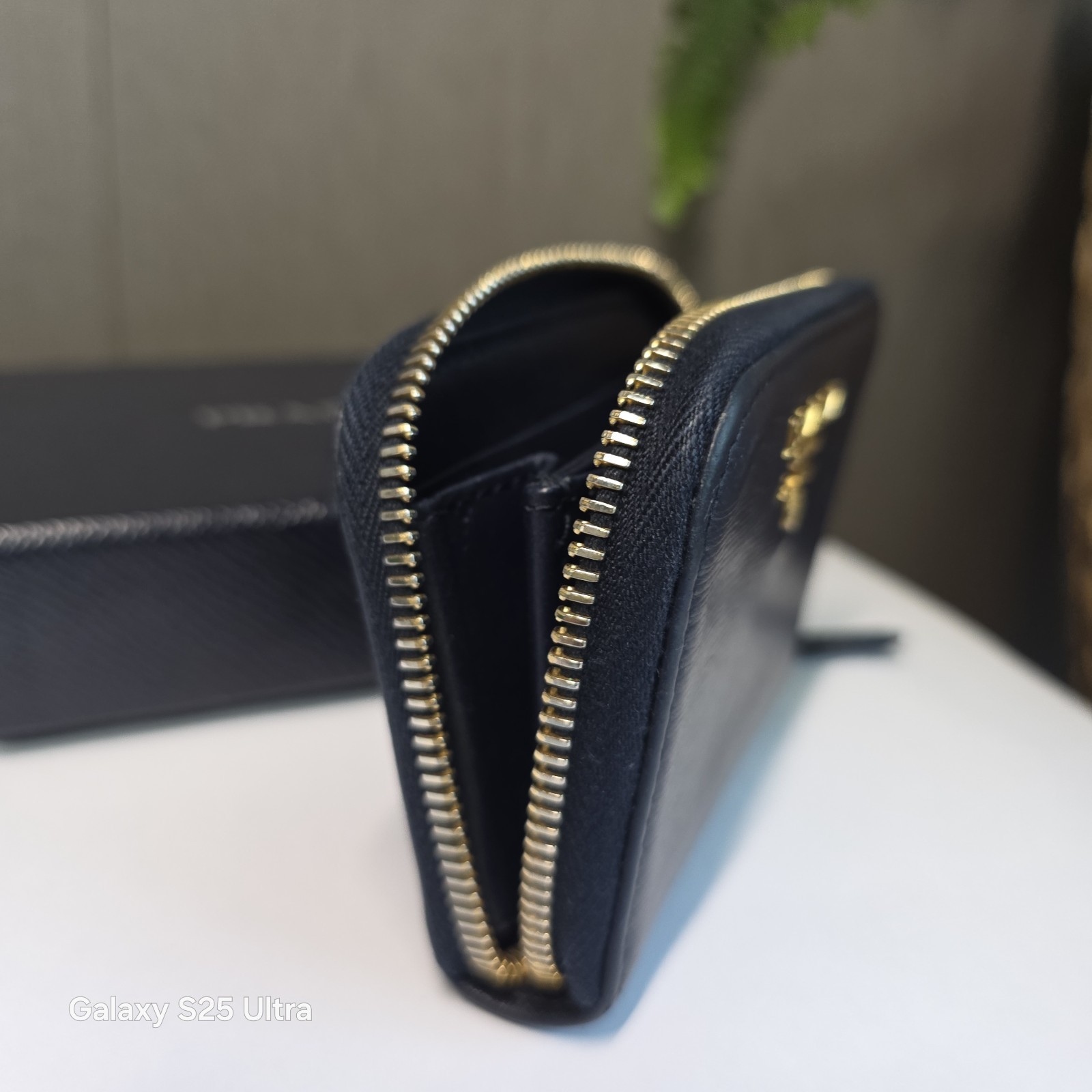 Prada Vitello Move Zip Coin Purse Wallet 1MM268 Baltico Navy Gold HW Full Set