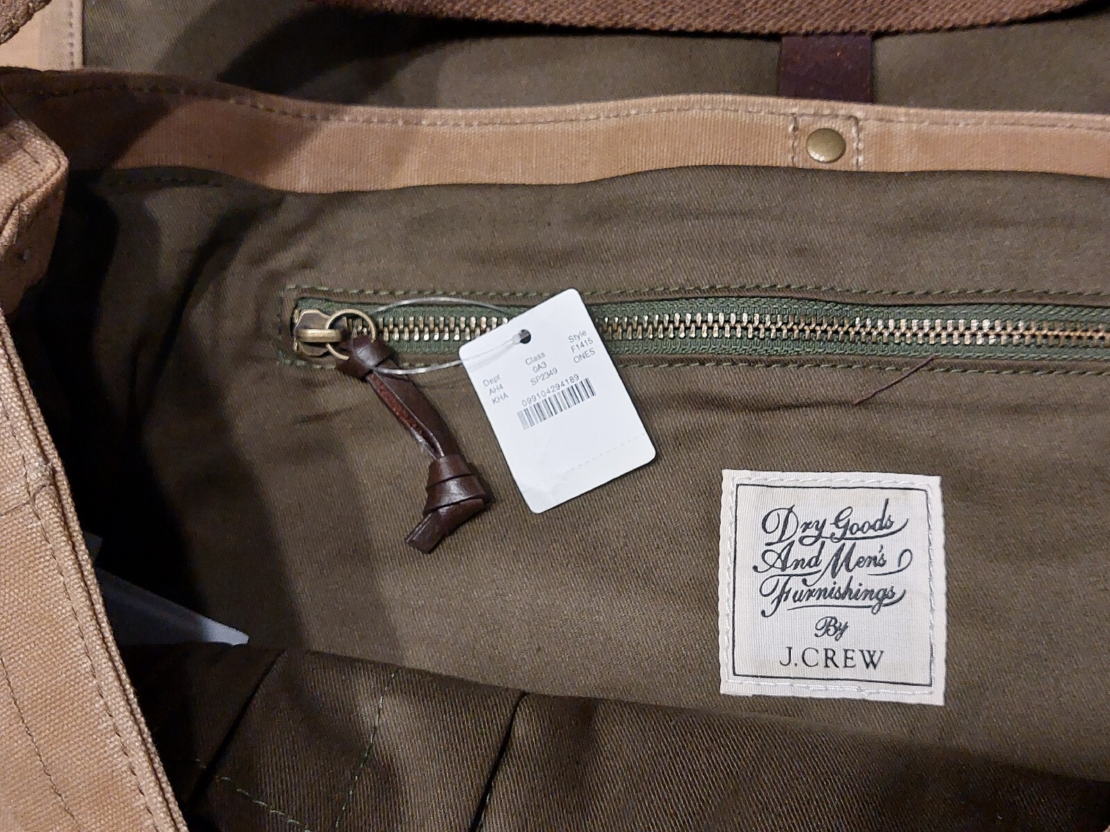 NWT J Crew Khaki Abingdon Waxed Canvas Messenger Bag Laptop F1415