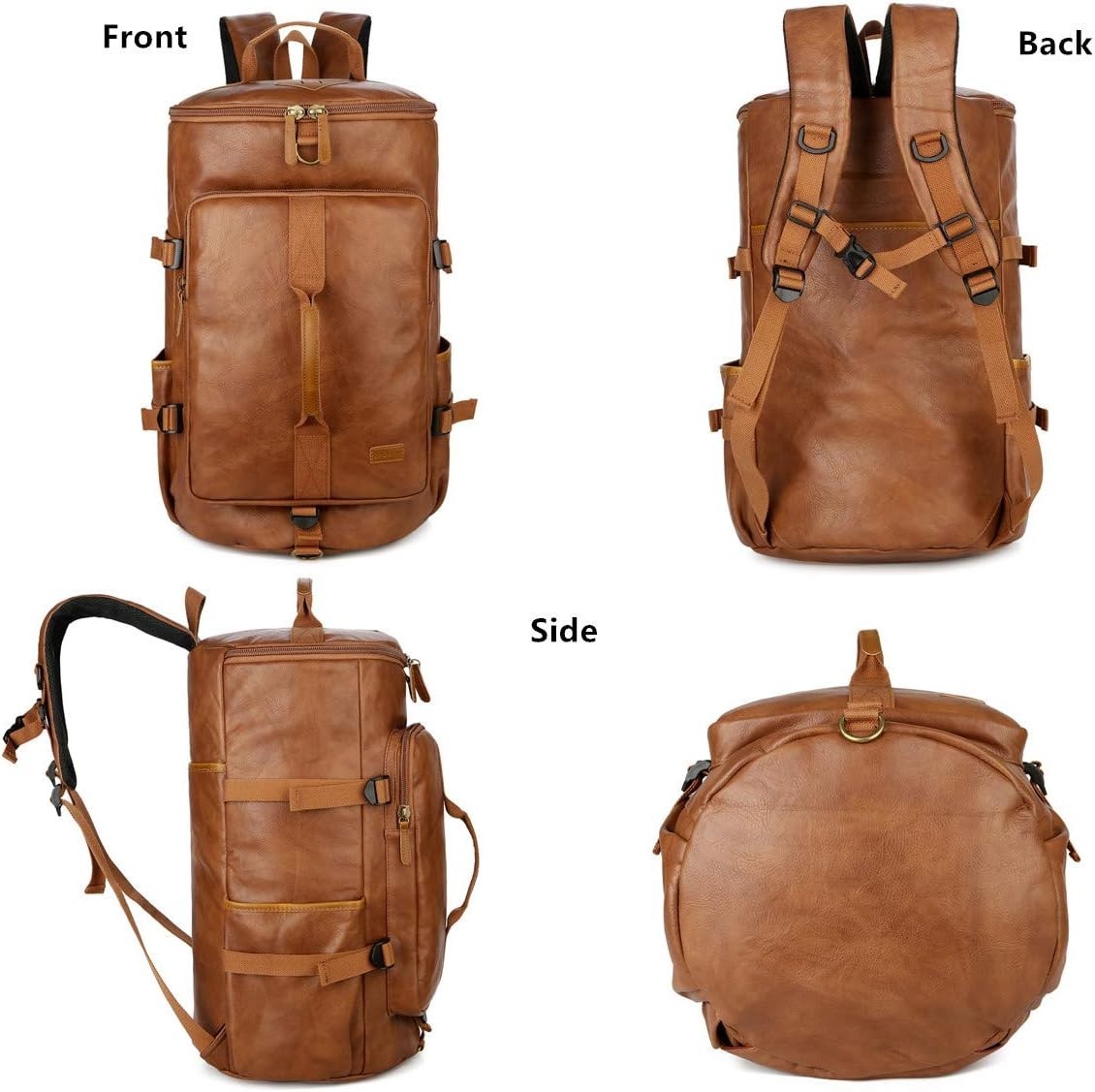 Stylish Vegan Leather Men Weekender Travel Duffel Tote Bag Backpack Travel Hikin