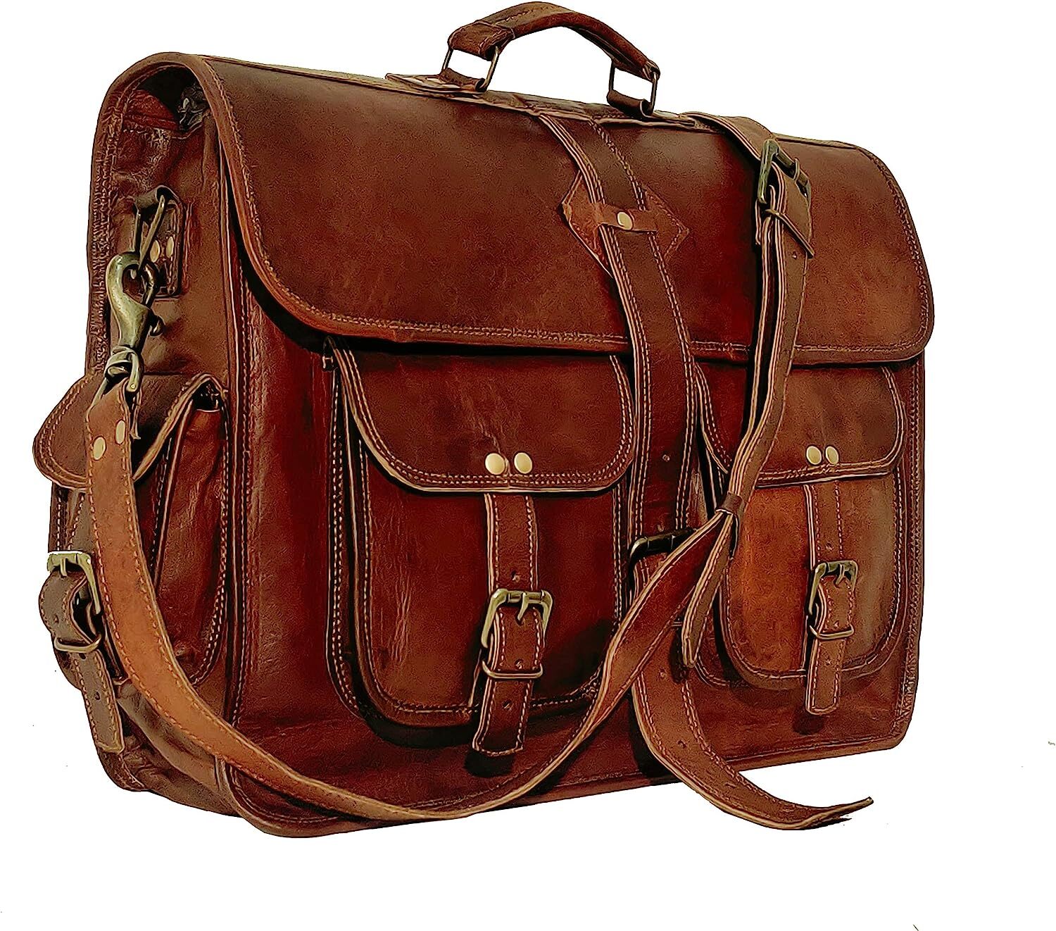 Leather Messenger Bag Laptop Briefcase Computer College Satchel Bag for Men and