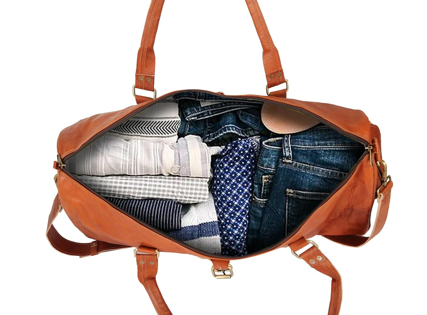 Men’s Spacious genuine goat leather duffel travel gym weekend overnight bag