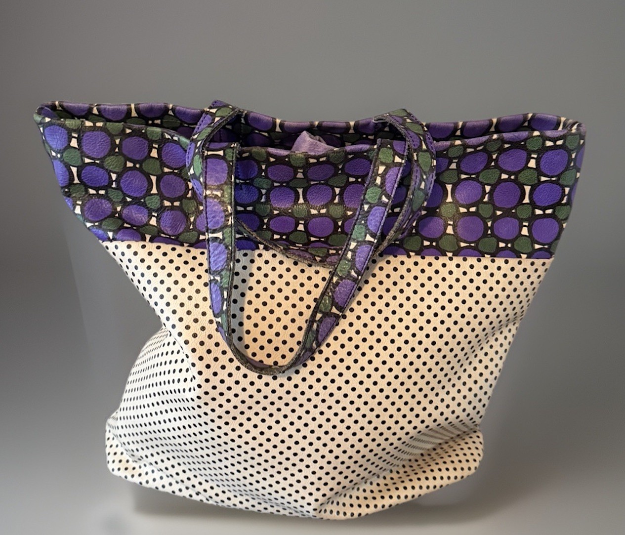 Marni Reversible Tote Bag Mens Unisex Geometric Polka Dot Purple Green Italy