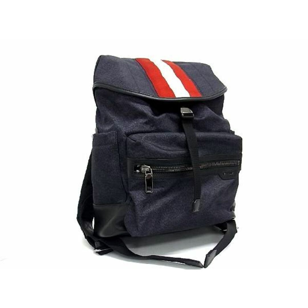 Bally Men’s Nylon Backpack Navy Blue Black Stripe Design Authentic 30x30x12cm
