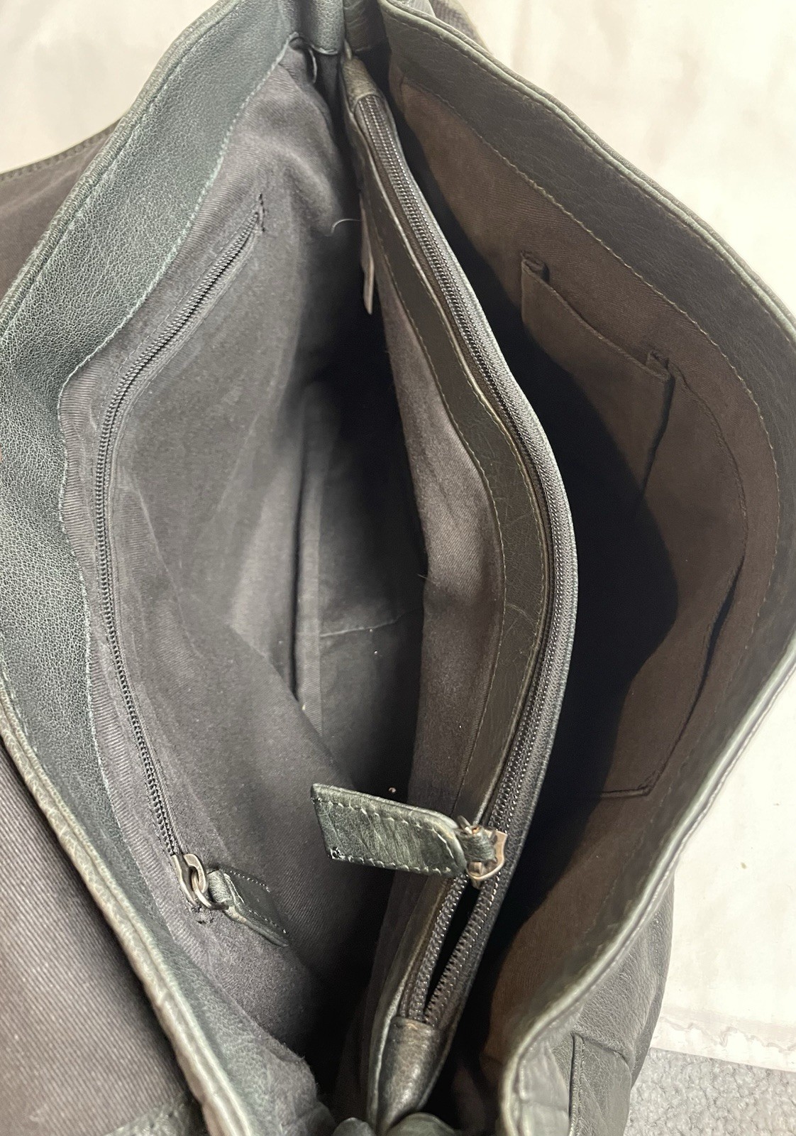 Genuine Leather Messenger Laptop Bag Greenish Gray Adjustable Strap Large