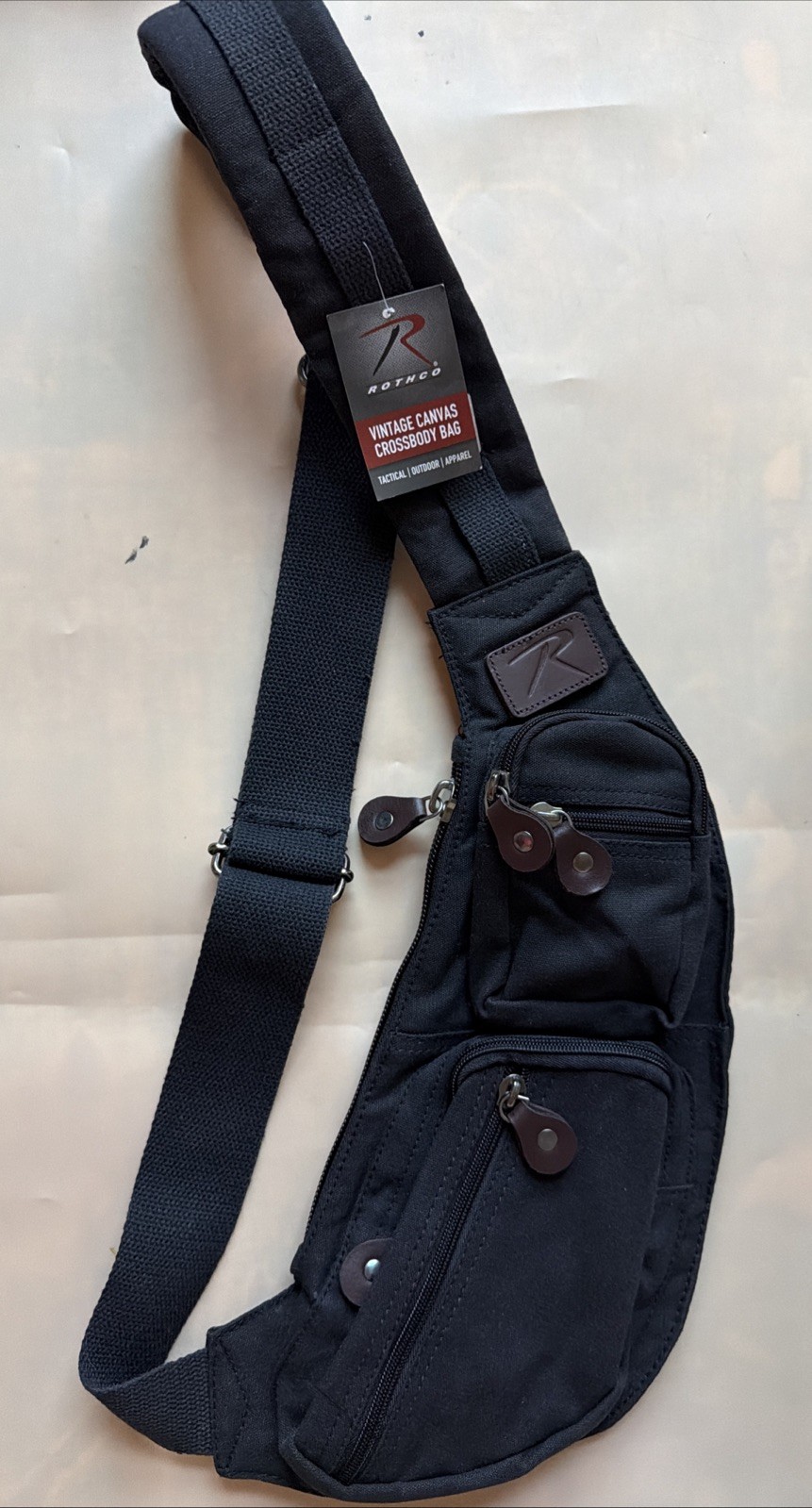 Rothco Vintage Canvas Crossbody Bag Black Tactical Sling Shoulder NWT