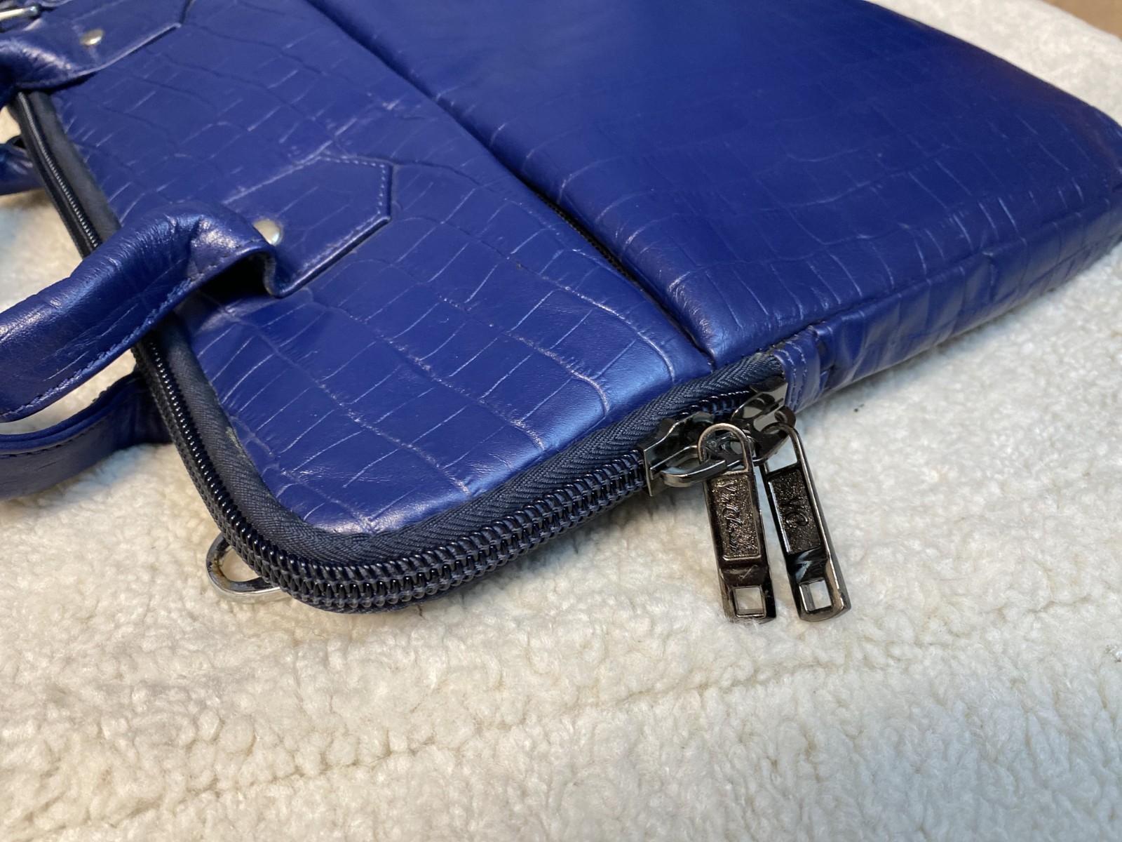 Blue Premium Leather Laptop Briefcase w/ Strap Business Bag Messenger