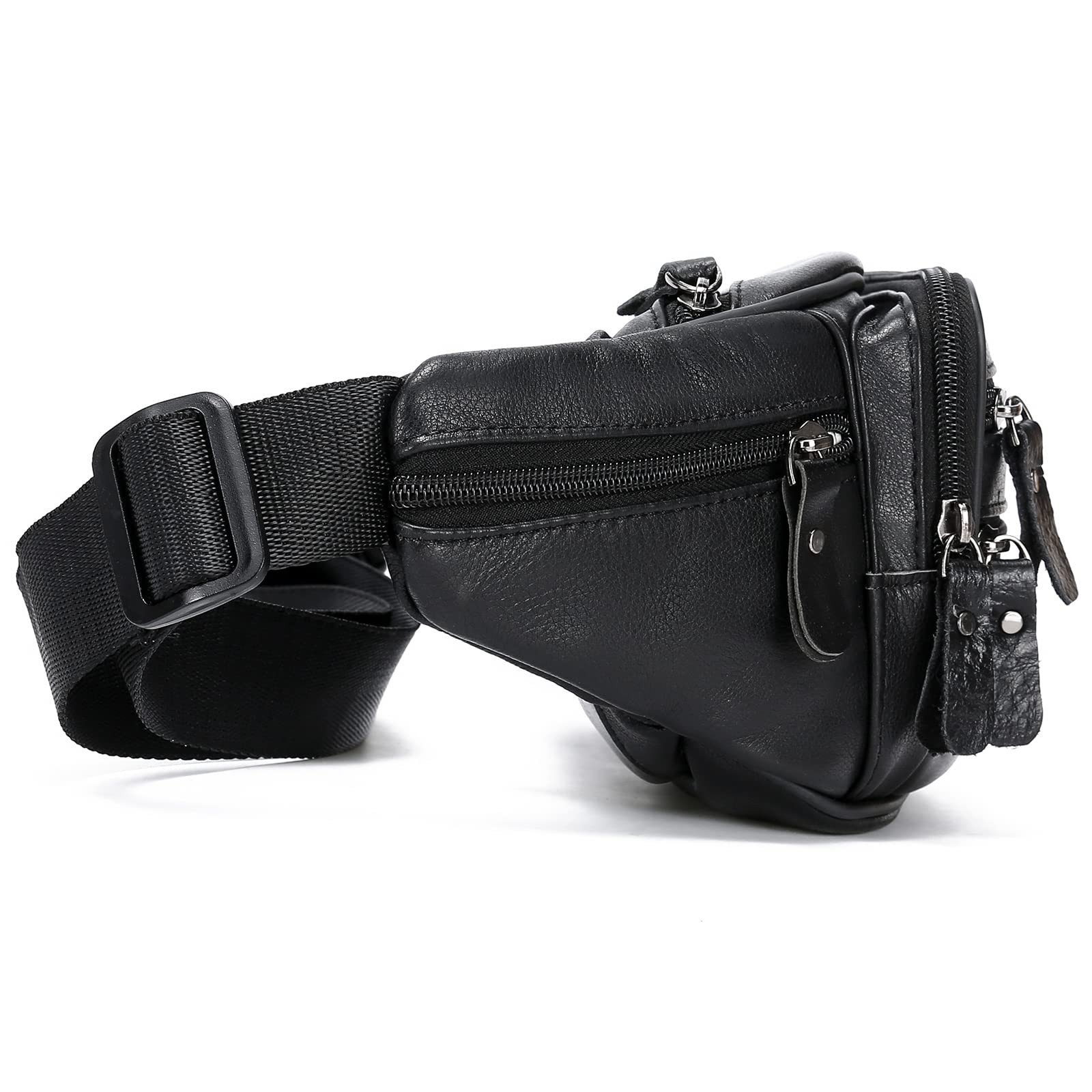 OrrinSports Black Leather Fanny Pack for Men & Women, Free Size, 810#black