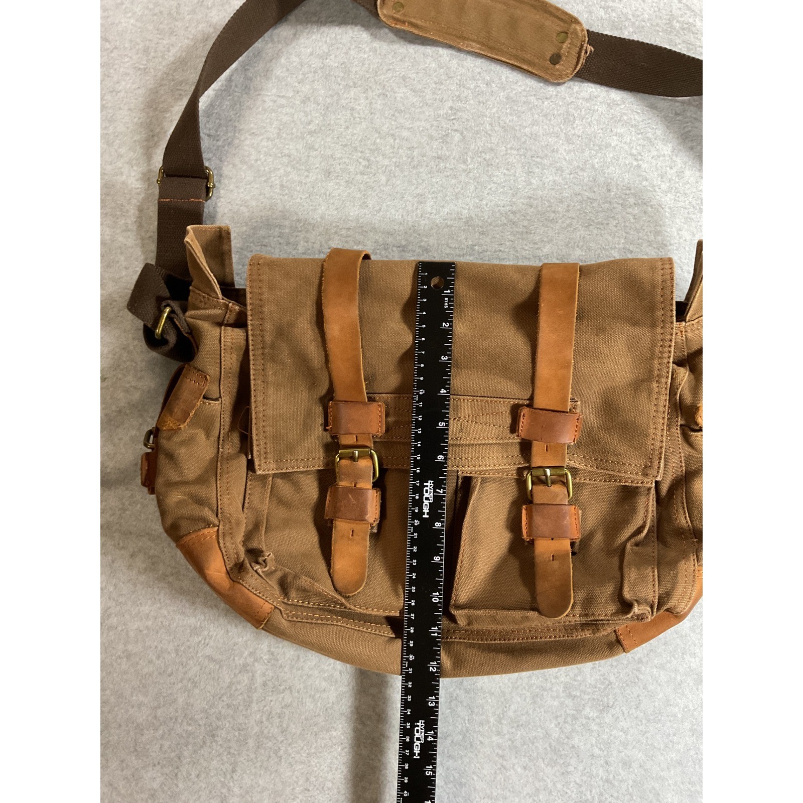 Augur Strauss & Co Brown Canvas Leather Trim Messenger Bag Field Satchel Large
