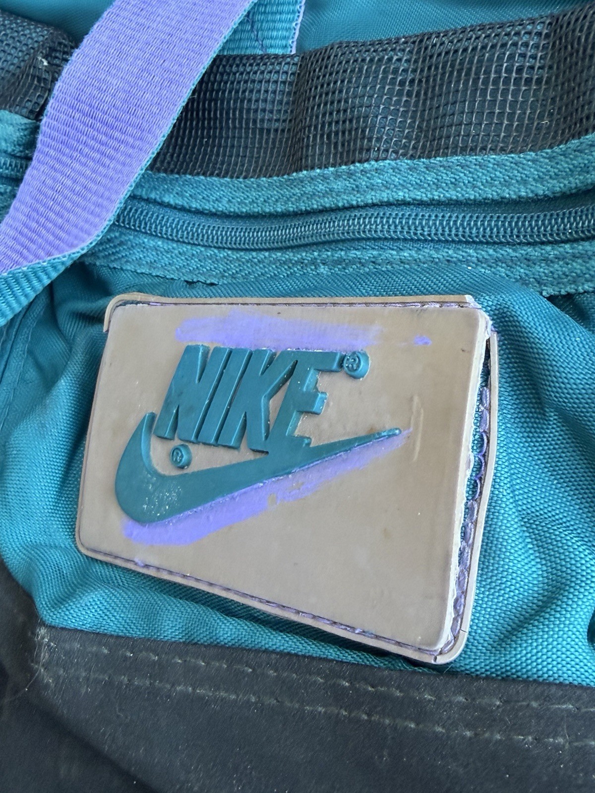 Vintage 80s Nike Duffle Bag Shoulder Strap Teal Purple Gym