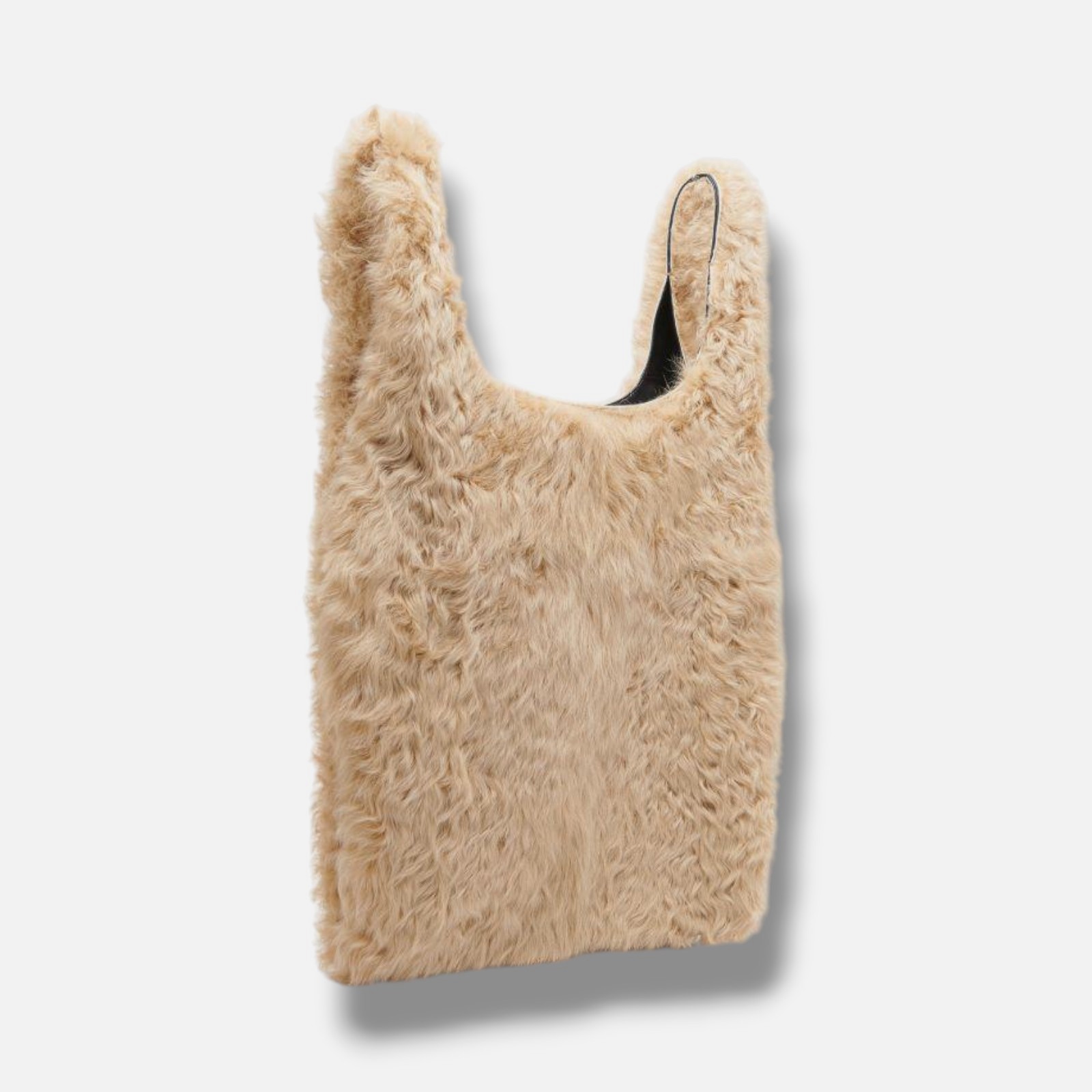 Jil Sander Men’s Beige Market Shearling Leather Trim Open Top Tote Bag