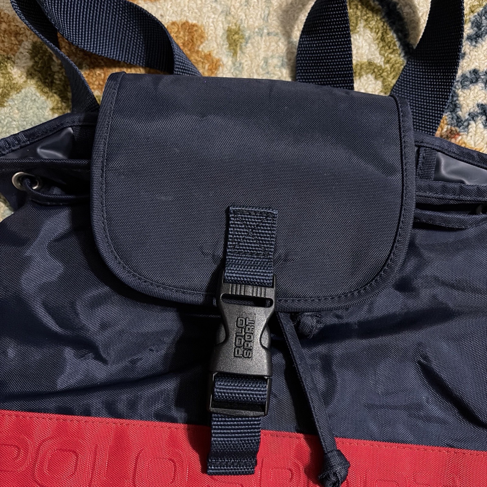 Vintage Polo Sport Ralph Lauren Backpack Blue Clip Zipper Thailand Black USA