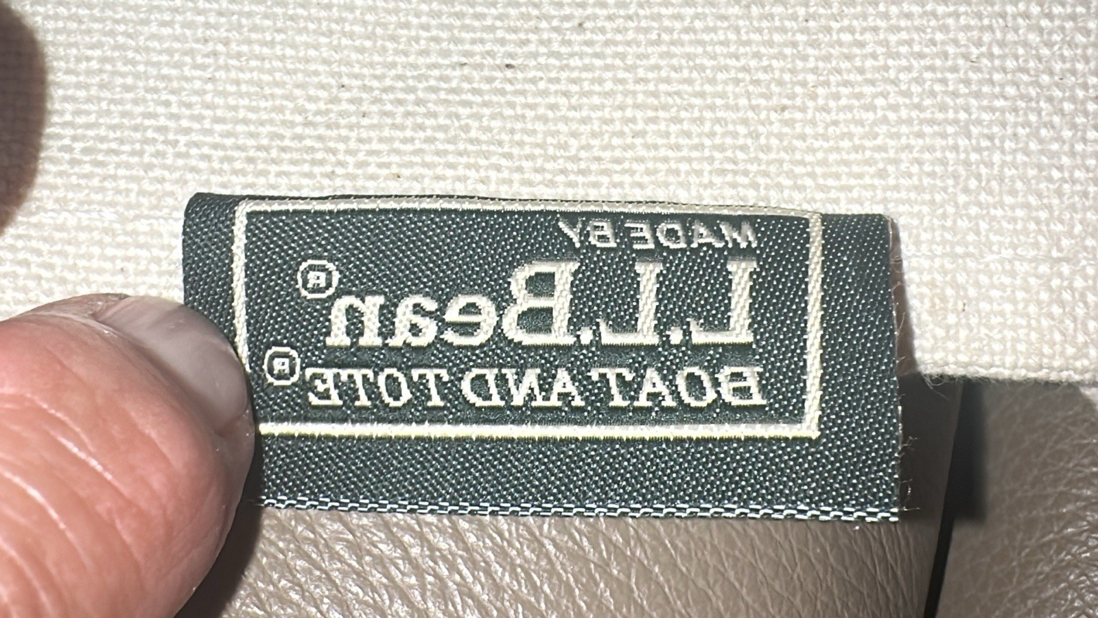 Vtg 1980s LL Bean Open Top Canvas Boat And Tote Large Long Handle White/Red Trim