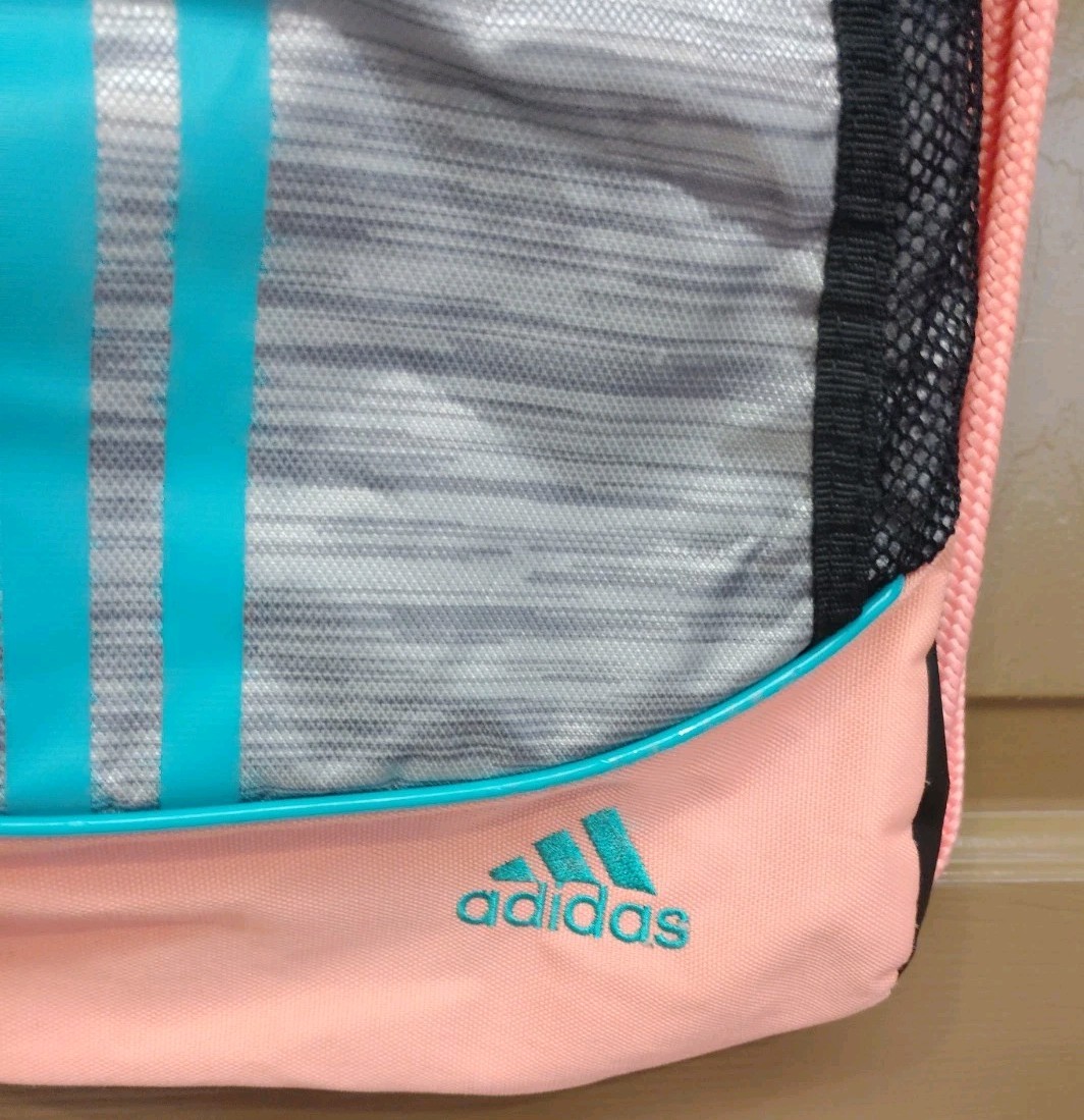 adidas Sackpack Cinch Bag Orange Teal 3-Stripes Zip Pocket Mesh Drawstring Gym