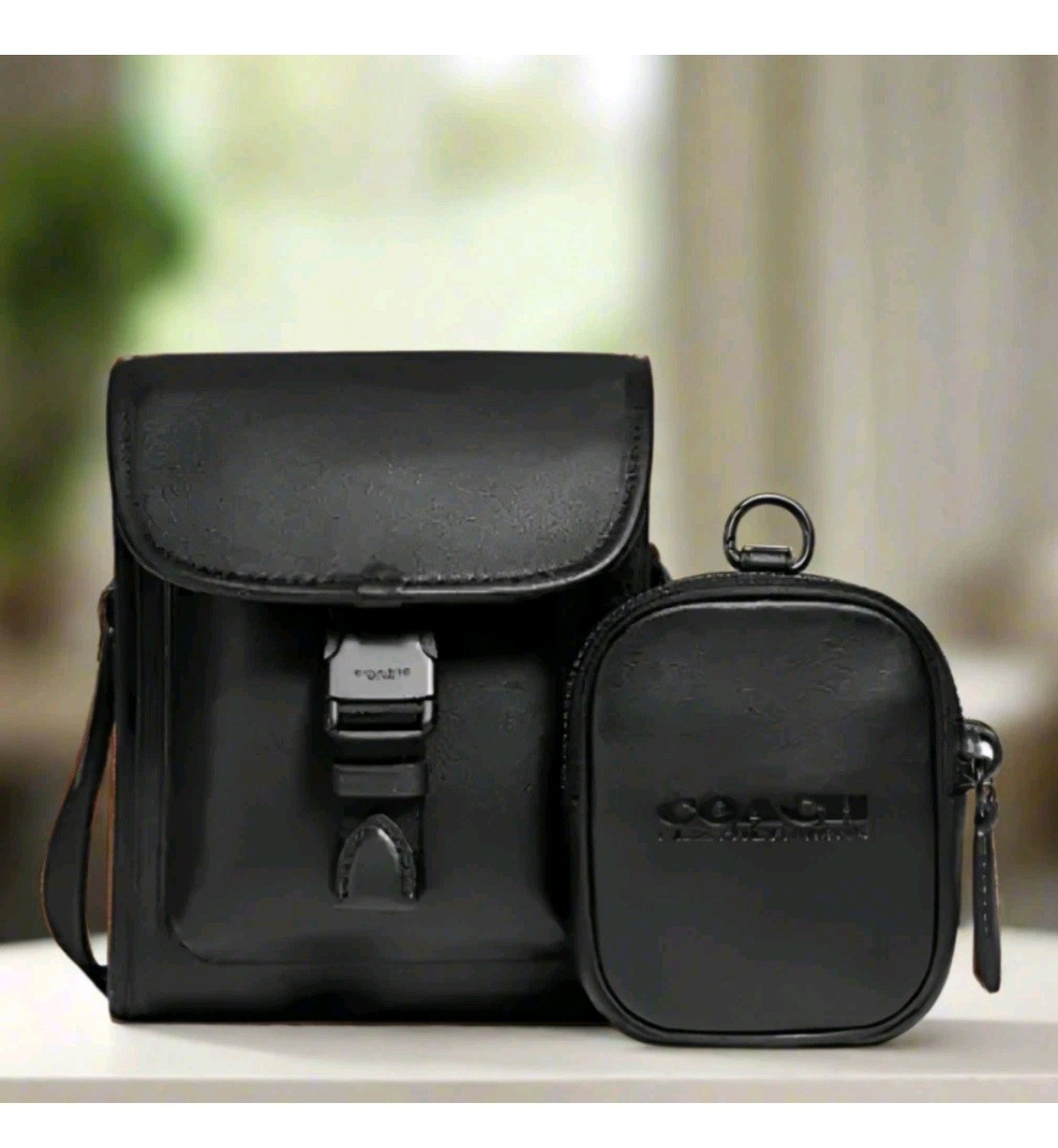 Coach Charter North South Pouch Crossbody Black Leather 2 in 1 C2388