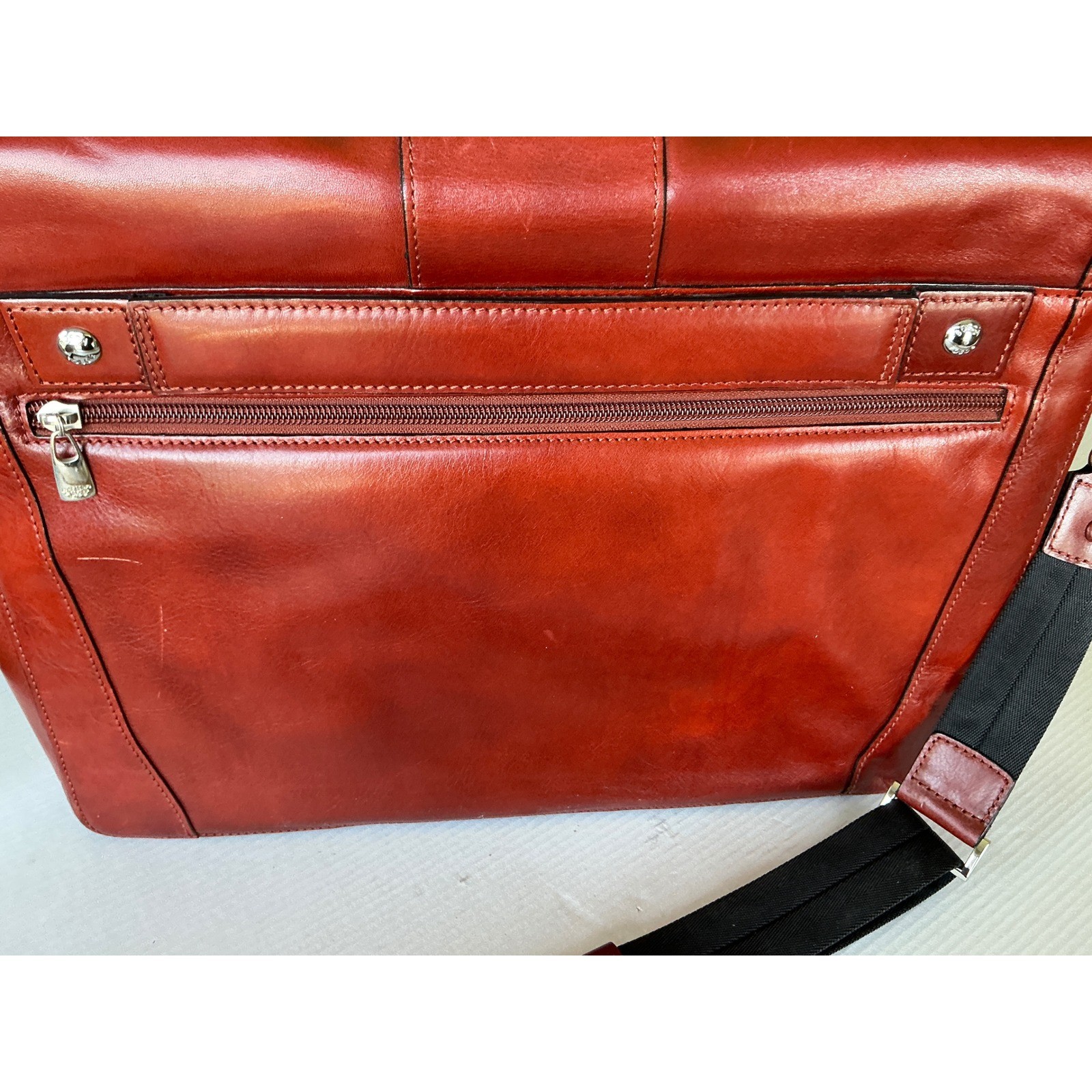 Bosca Leather Messenger Bag Amber Briefcase Laptop Crossbody Professional