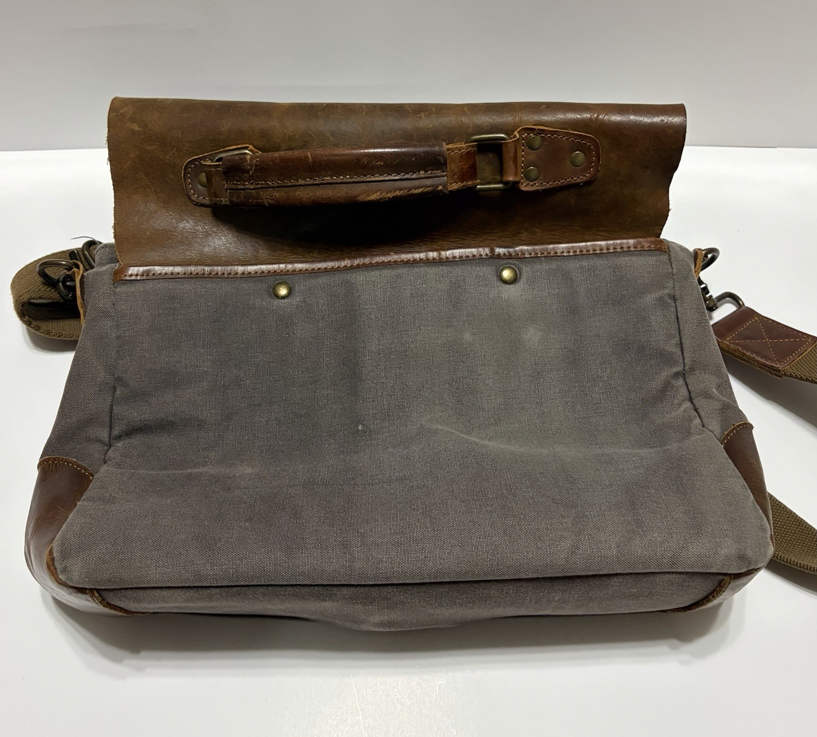 WOWBOX Leather Gray Canvas Messenger Bag Shoulder Bag
