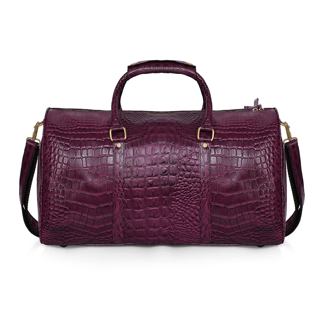 Genuine Leather Purple Crocodile Skin Print Duffel Bag Unisex Luggage cabin Gym