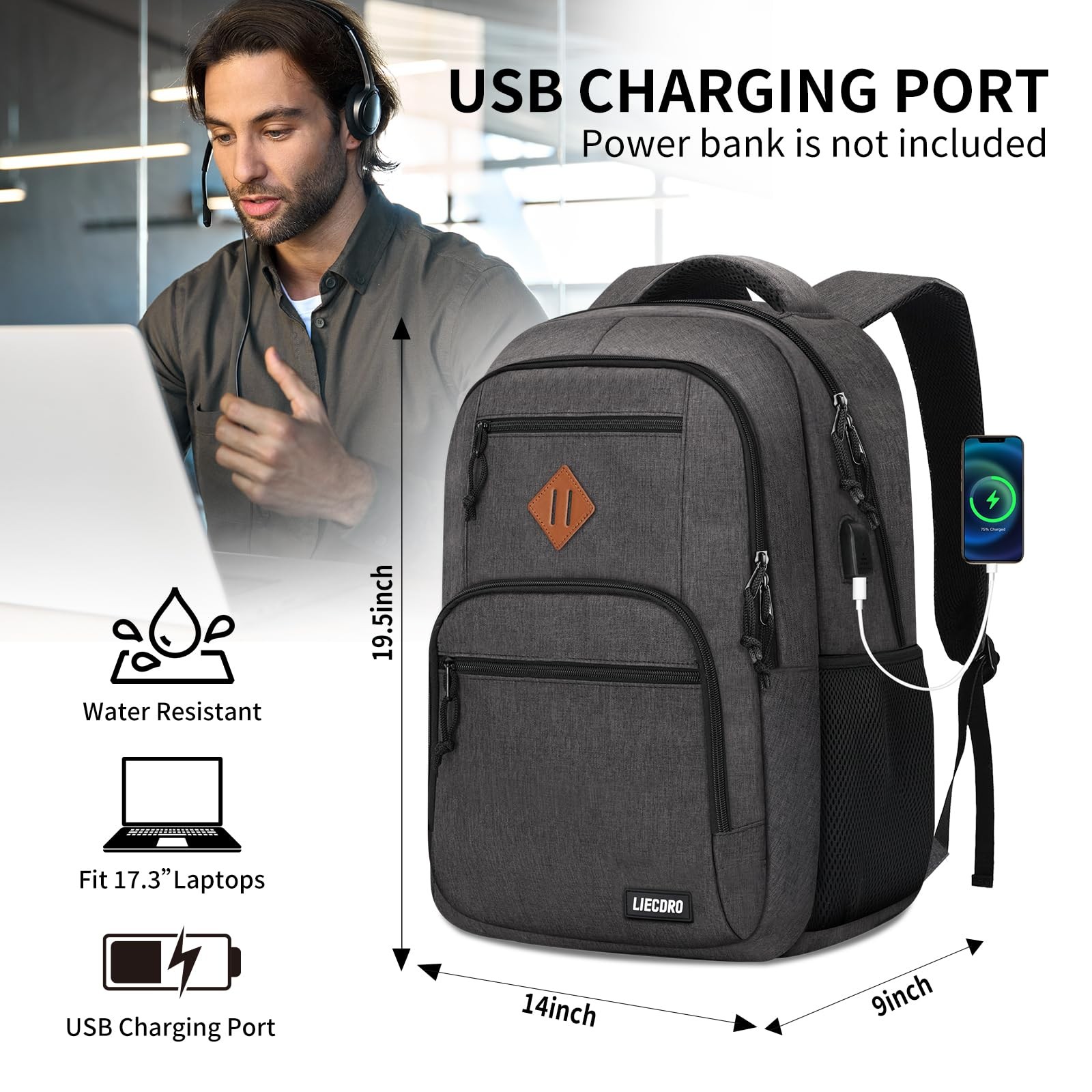 Black Backpacks for Men, Backpack for School, School Backpack for Boys Teens,…