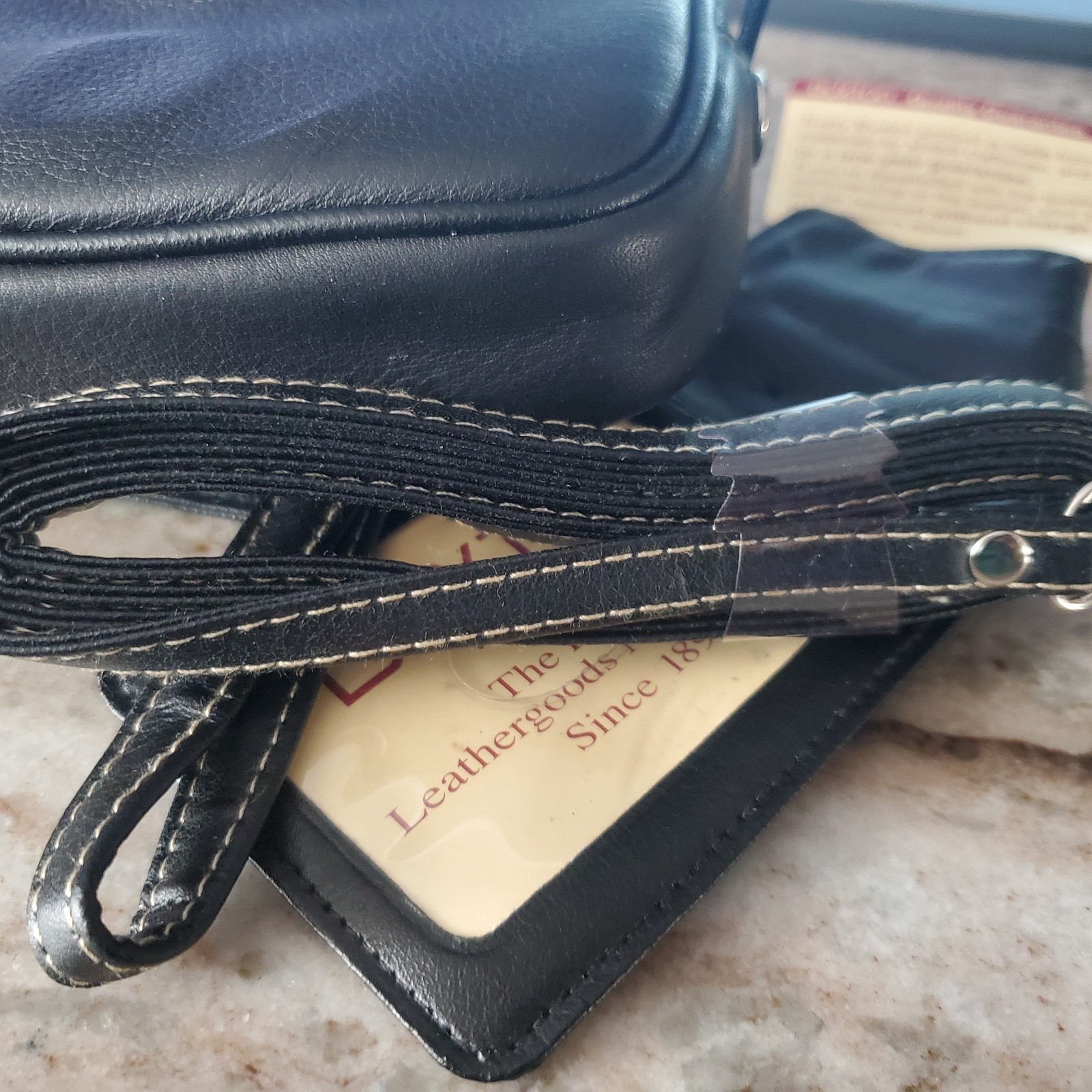 Vintage Buxton Black Leather Dopp Kit Travel Bag Contrast Stitch Shave Case