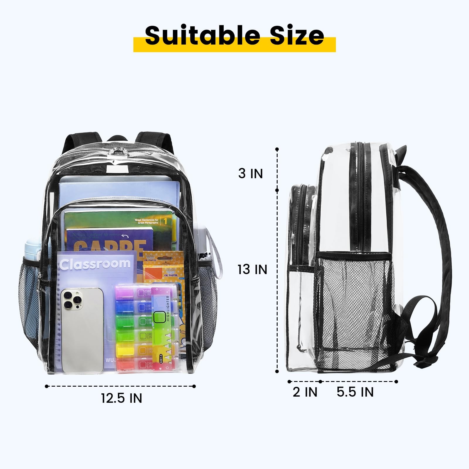 Clear Backpack Heavy Duty Transparent School Bookbag Girls Boys Large Bag 1 PCS