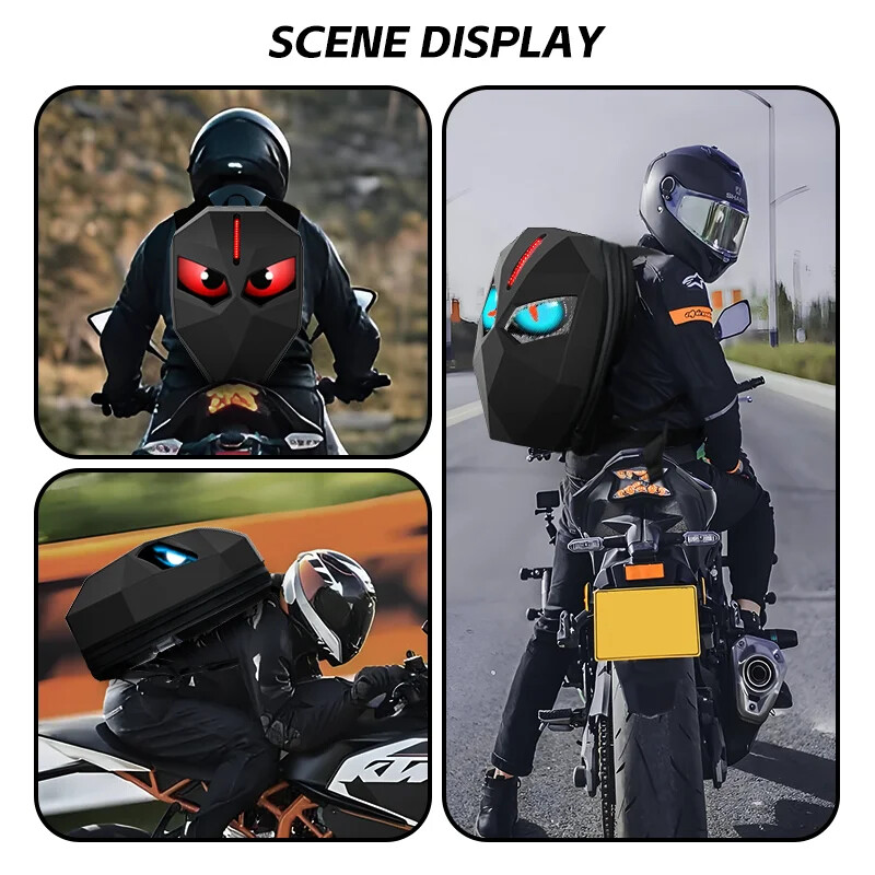 Cycling LED Motorcycle Backpack, Hard Shell Waterproof Helmet Bag