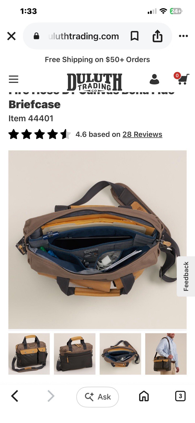 Duluth Trading Company Fire Hose Canvas Bona Fide Briefcase Messenger Bag