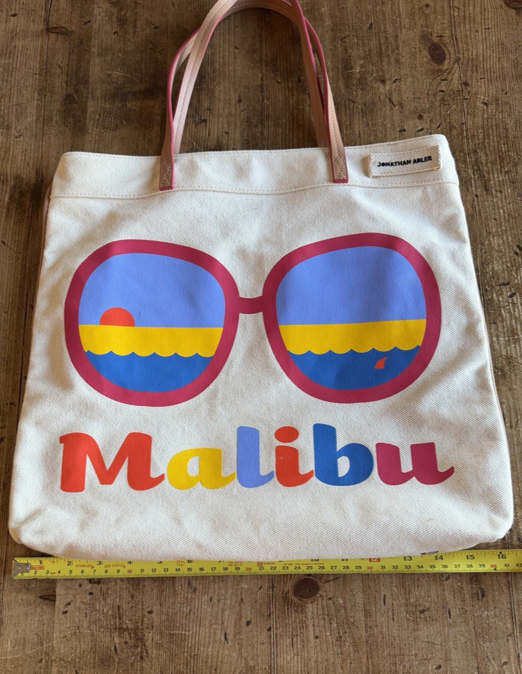 Jonathan Adler Beach Bag Tote Bag Malibu Cotton Linen, 16″ x 15″, Mint